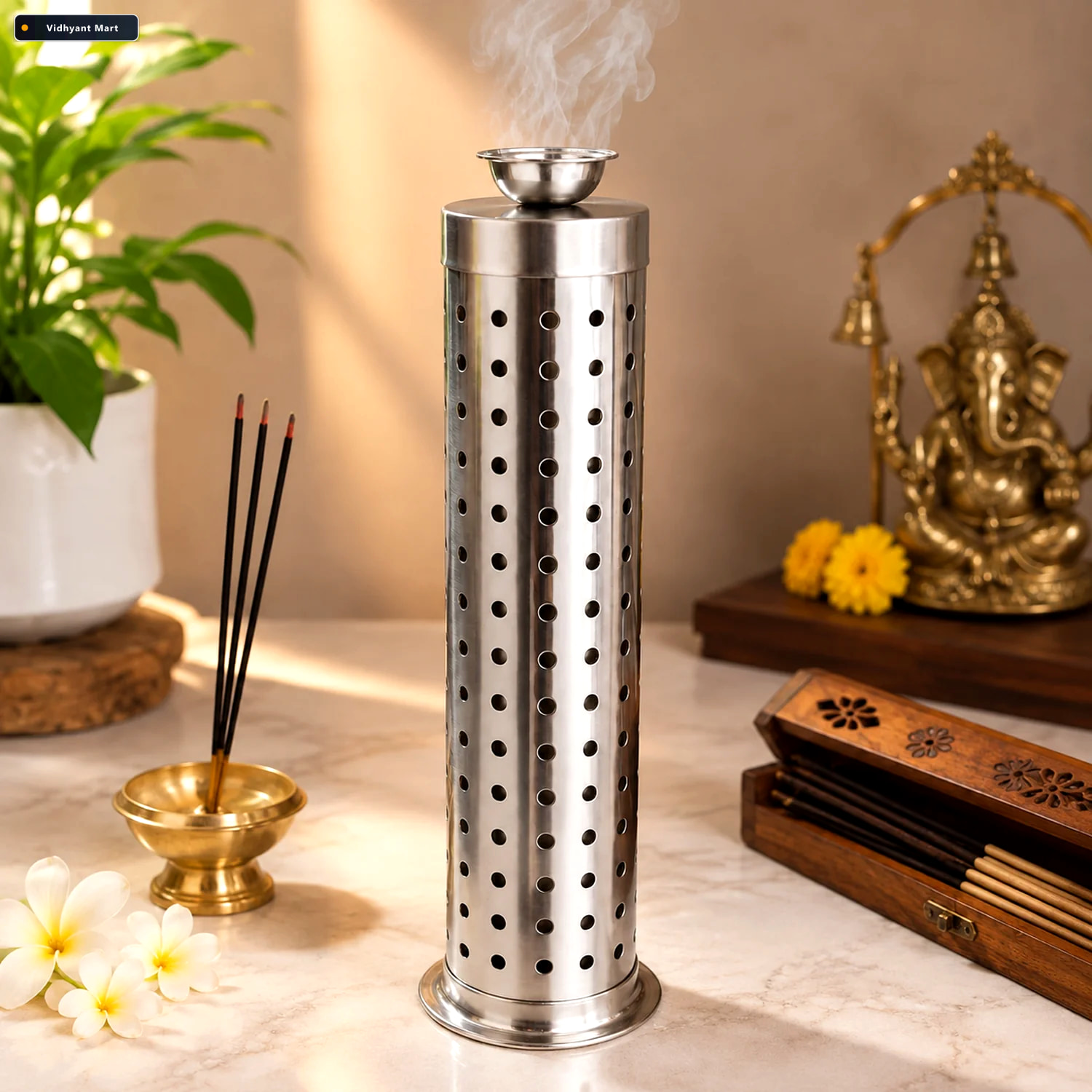 Vidhyant Mart Stainless Steel Covered Agarbatti Incense Stick Ho 1