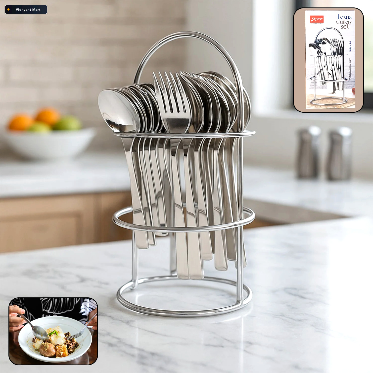 Vidhyant Mart Stainless Steel Cutlery Set 16 Piece With Elegant 1