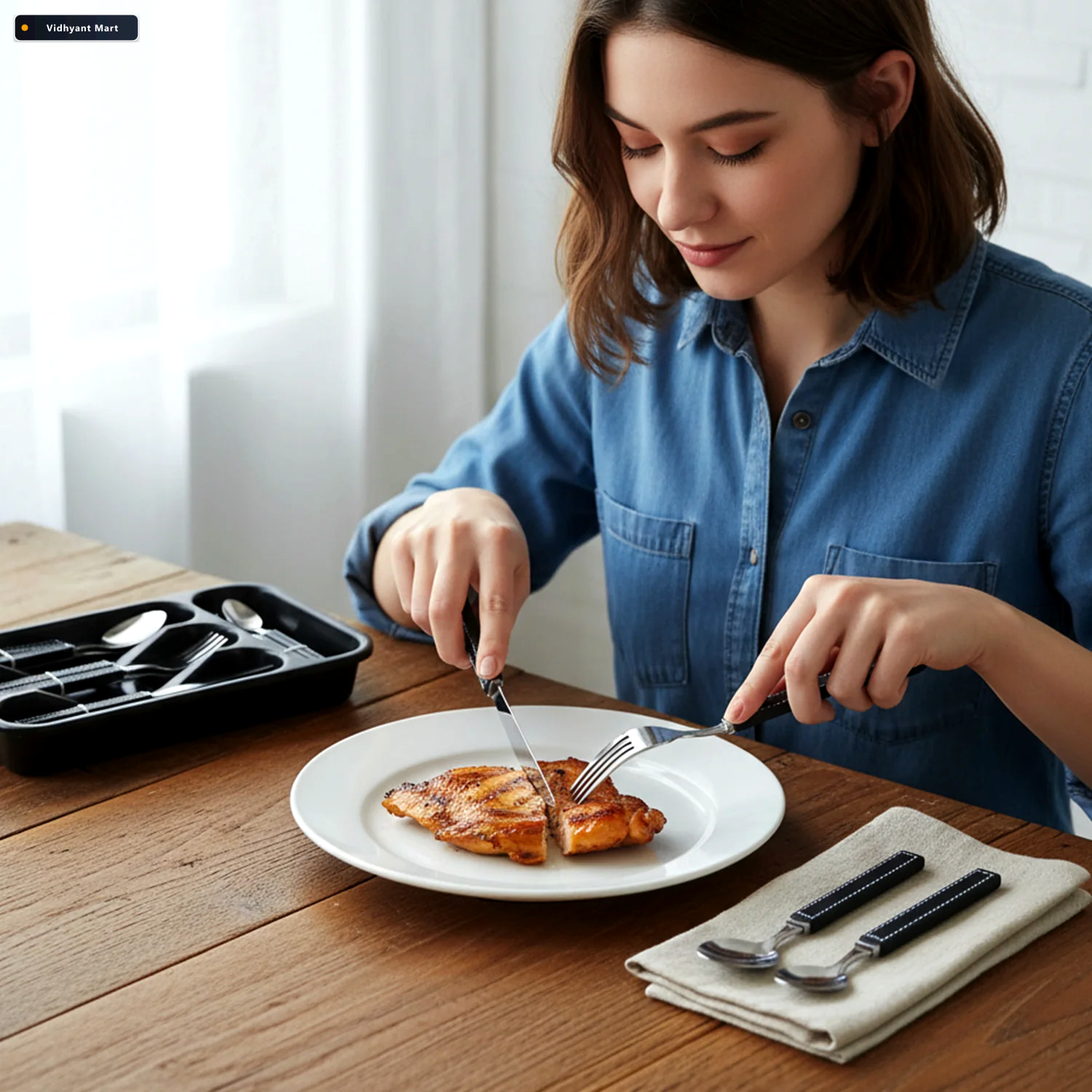 Vidhyant Mart Stainless Steel Cutlery Set 24 Piece With Plastic 2