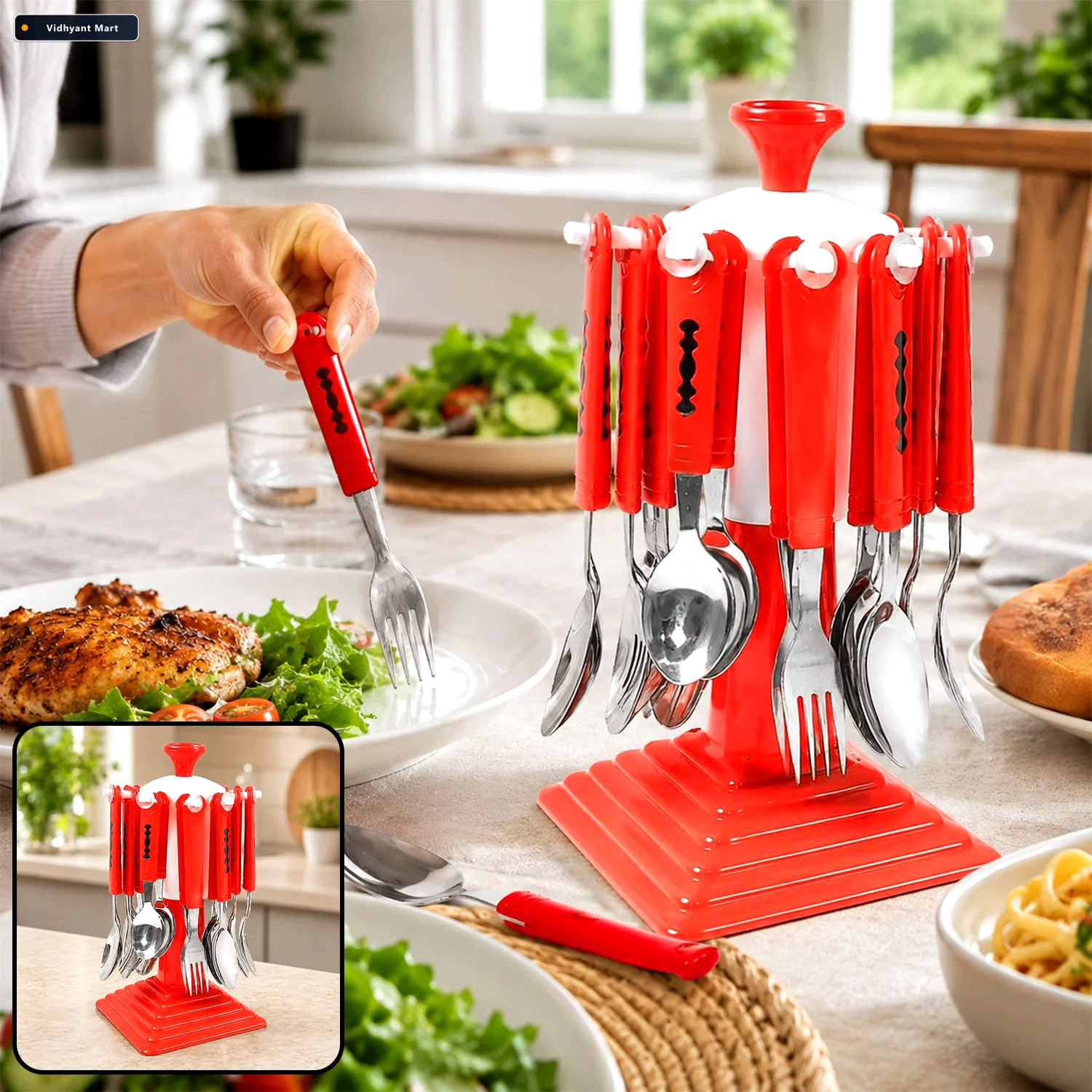 Vidhyant Mart Stainless Steel Cutlery Set 24 Piece With Stand Se 1