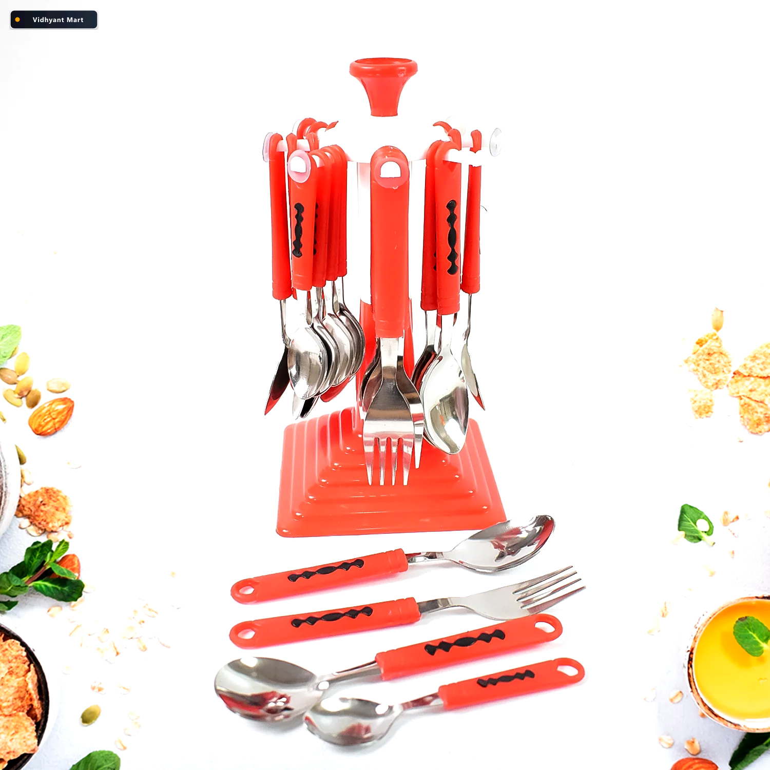 Vidhyant Mart Stainless Steel Cutlery Set 24 Piece With Stand Se 4