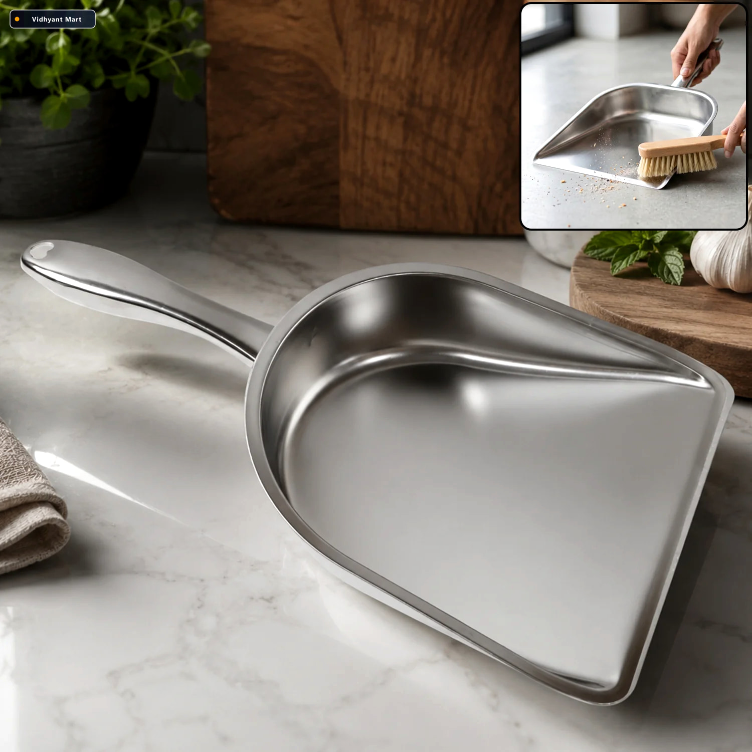 Vidhyant Mart Stainless Steel Dustpan Heavy Duty Cleaning Tool W 1