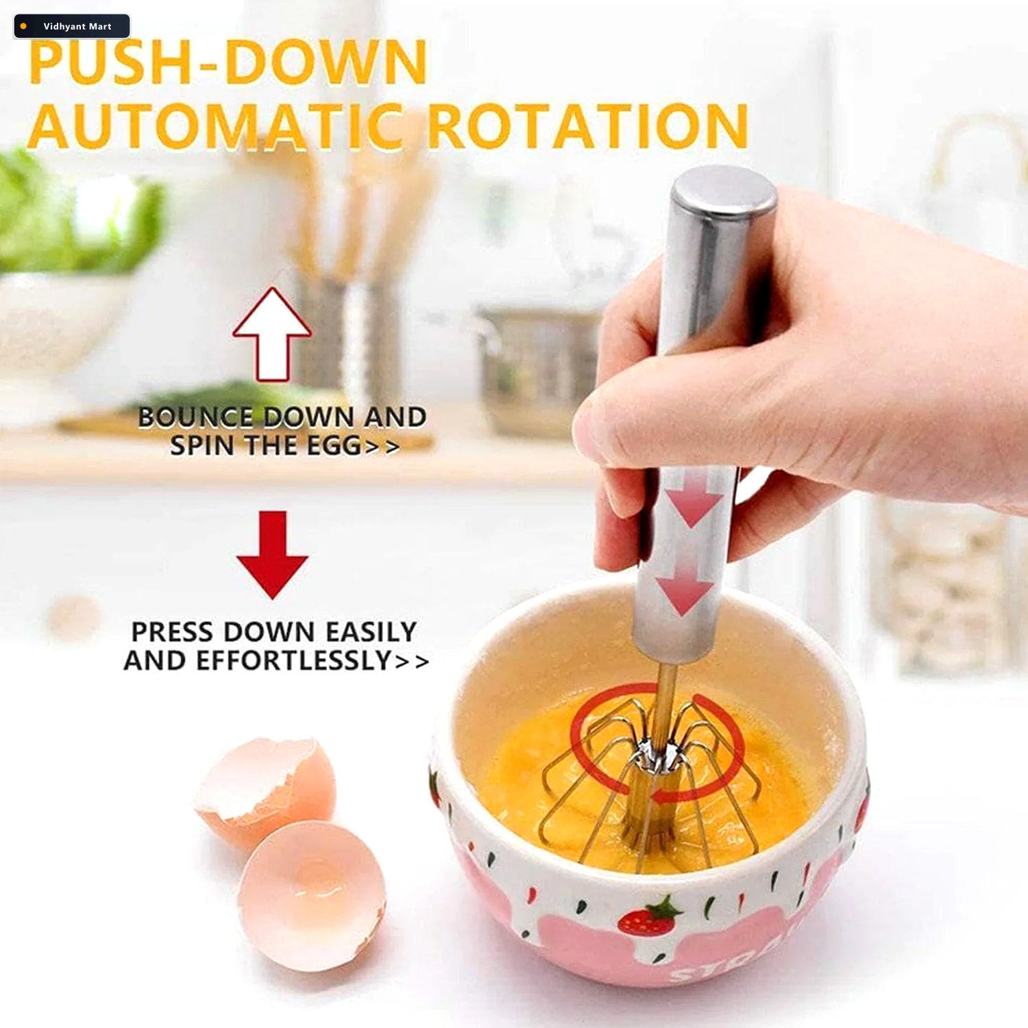Vidhyant Mart Stainless Steel Egg Whisk Hand Push Rotary Quicksl 4
