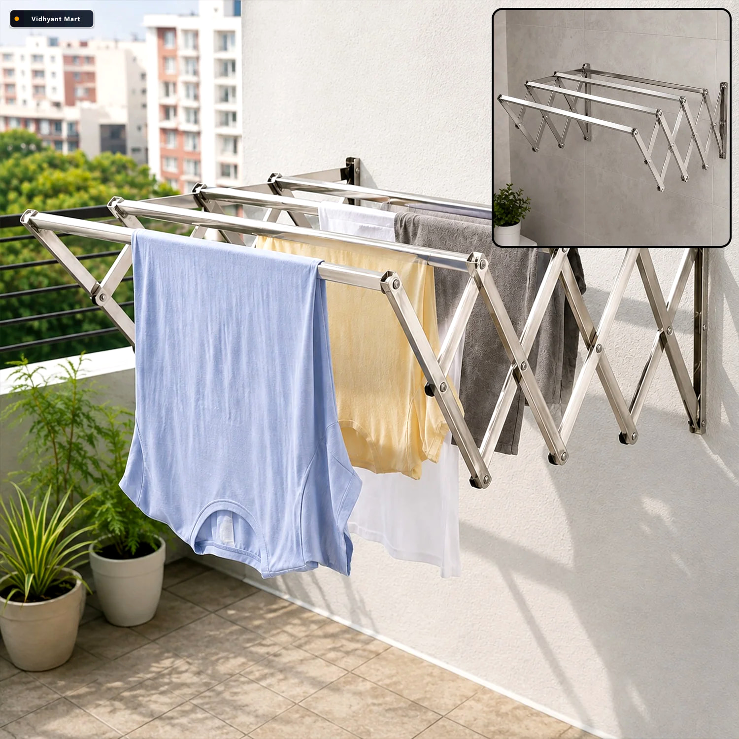Vidhyant Mart Stainless Steel Folding Clothes Drying Rack Space 1
