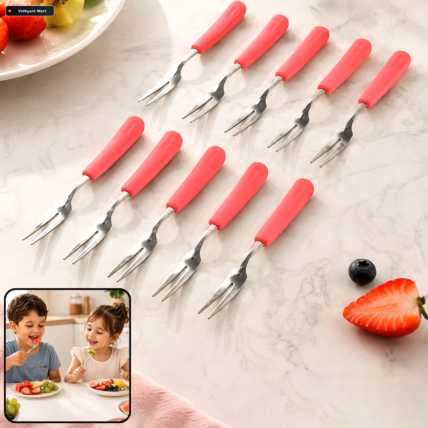 Vidhyant Mart Stainless Steel Fruit Fork Set 10 Durable Mini For 1