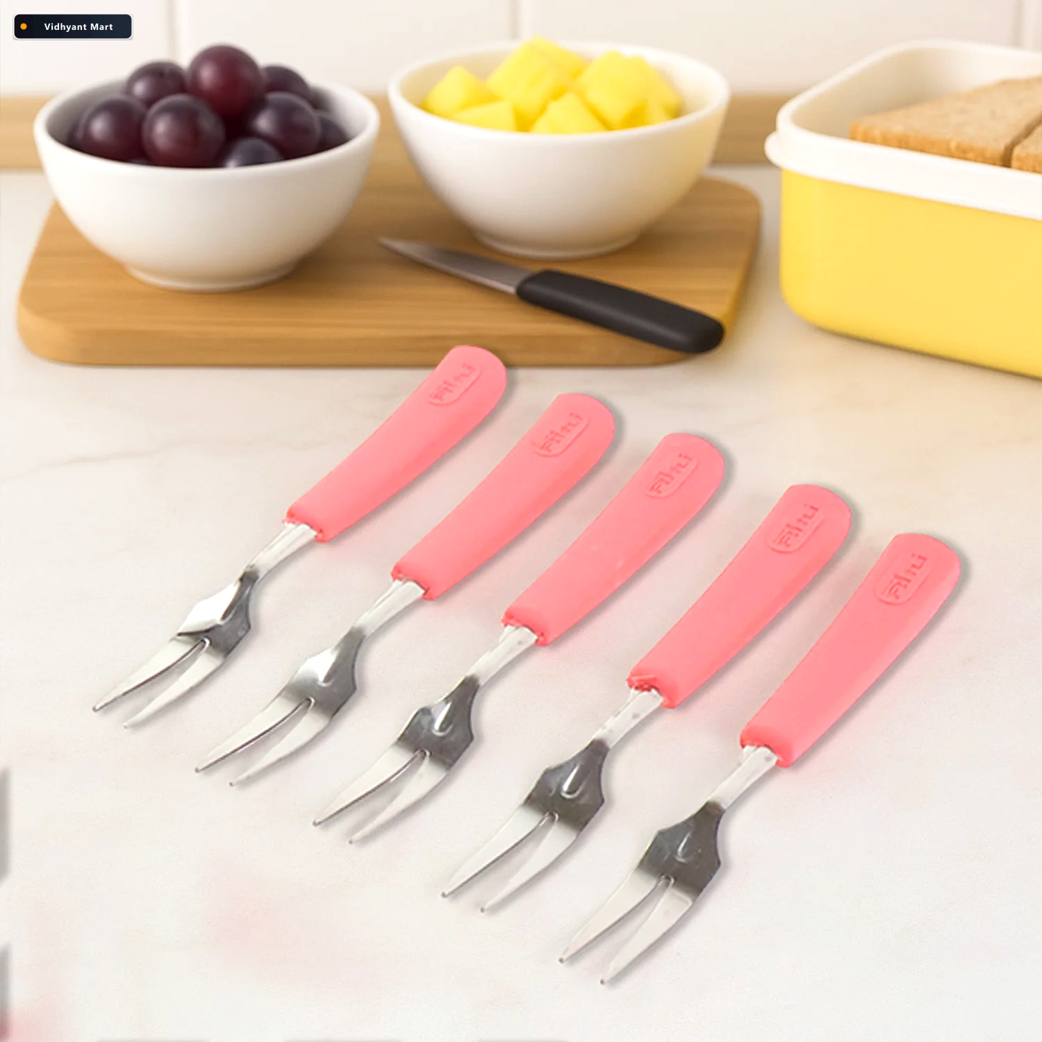 Vidhyant Mart Stainless Steel Fruit Fork Set 10 Durable Mini For 2