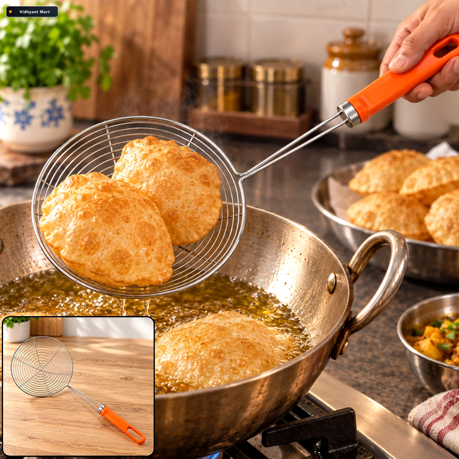 Vidhyant Mart Stainless Steel Frying Strainer Spoon For Puri And 1