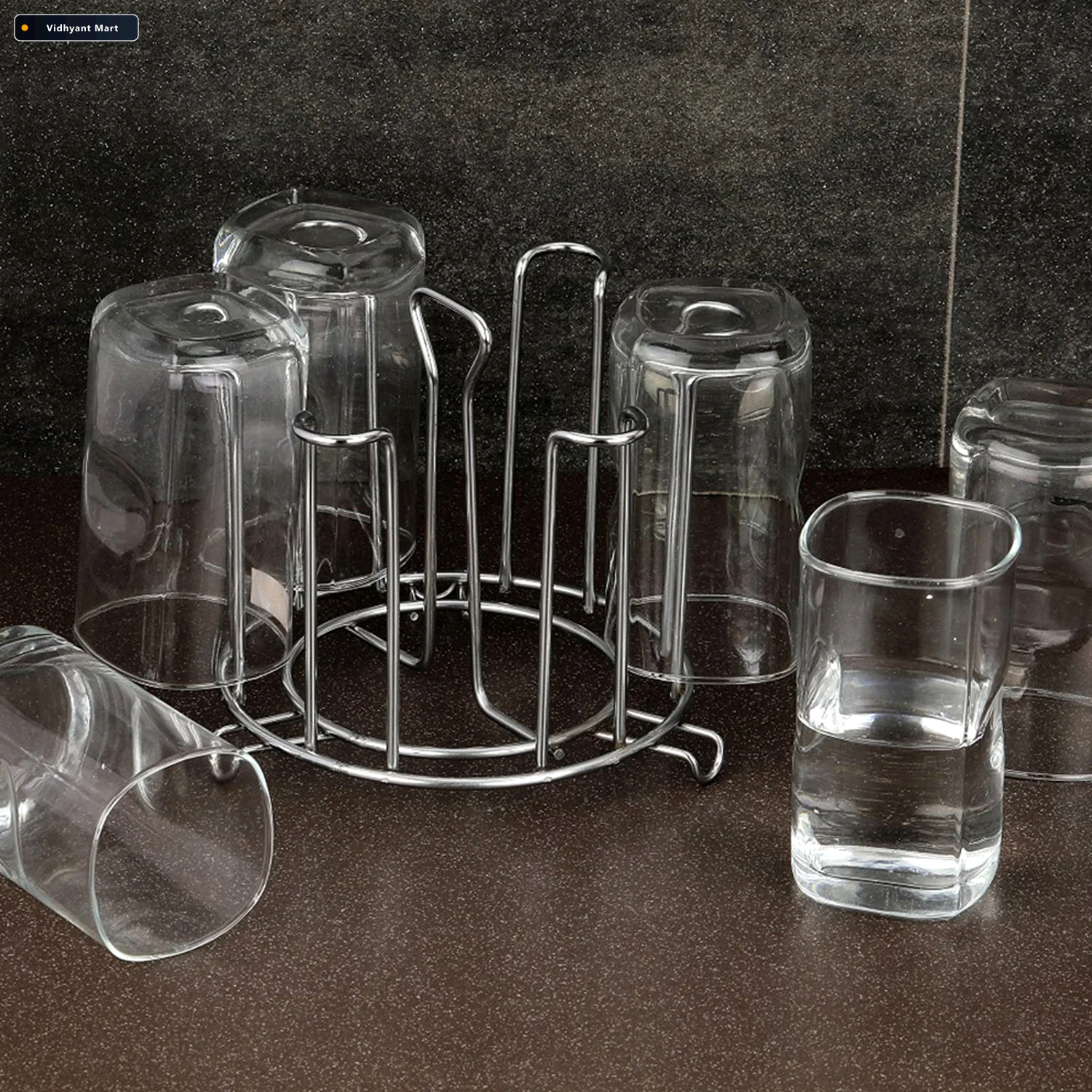 Vidhyant Mart Stainless Steel Glass Stand Round Kitchen Holder S 1