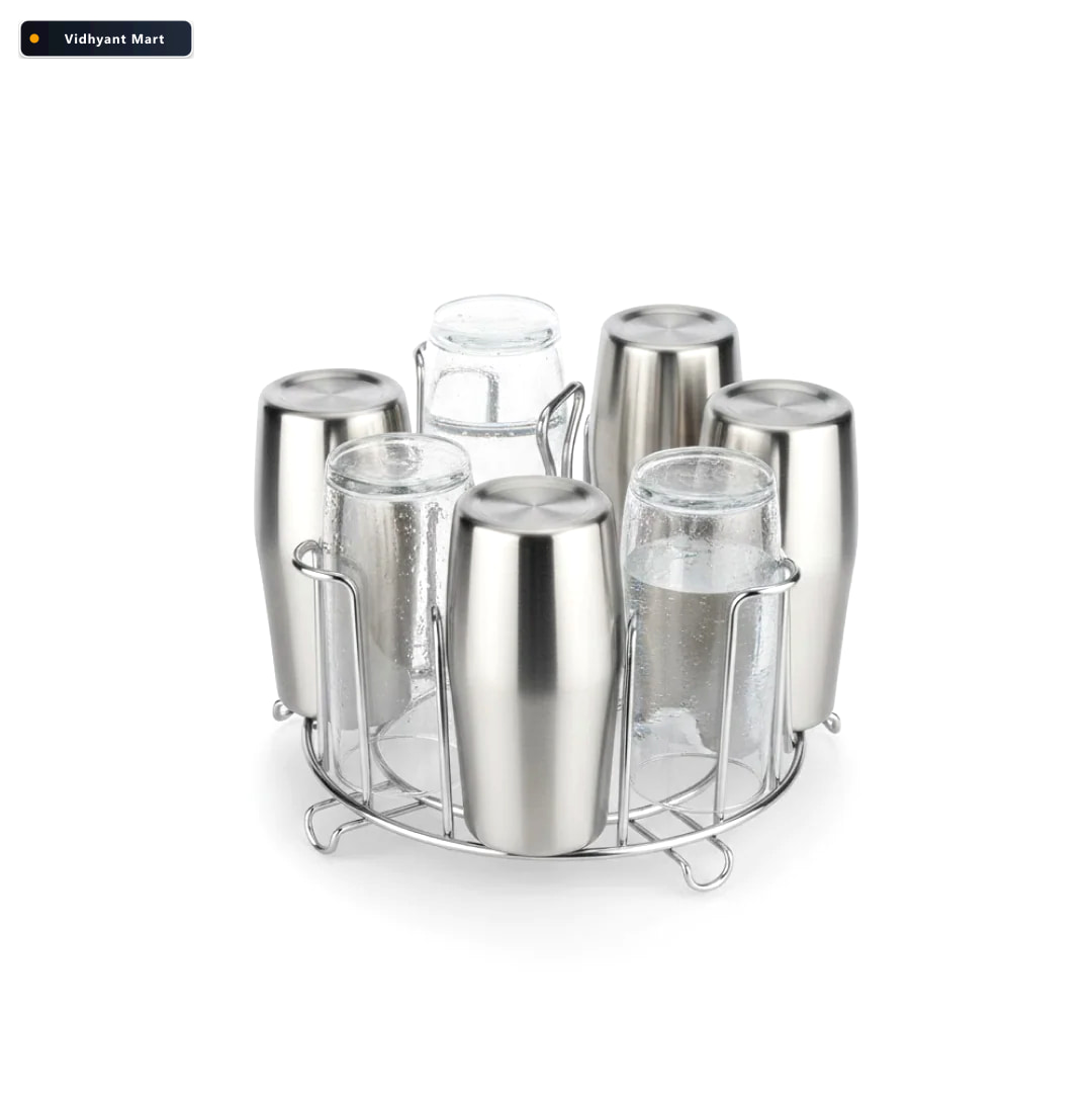 Vidhyant Mart Stainless Steel Glass Stand Round Kitchen Holder S 3