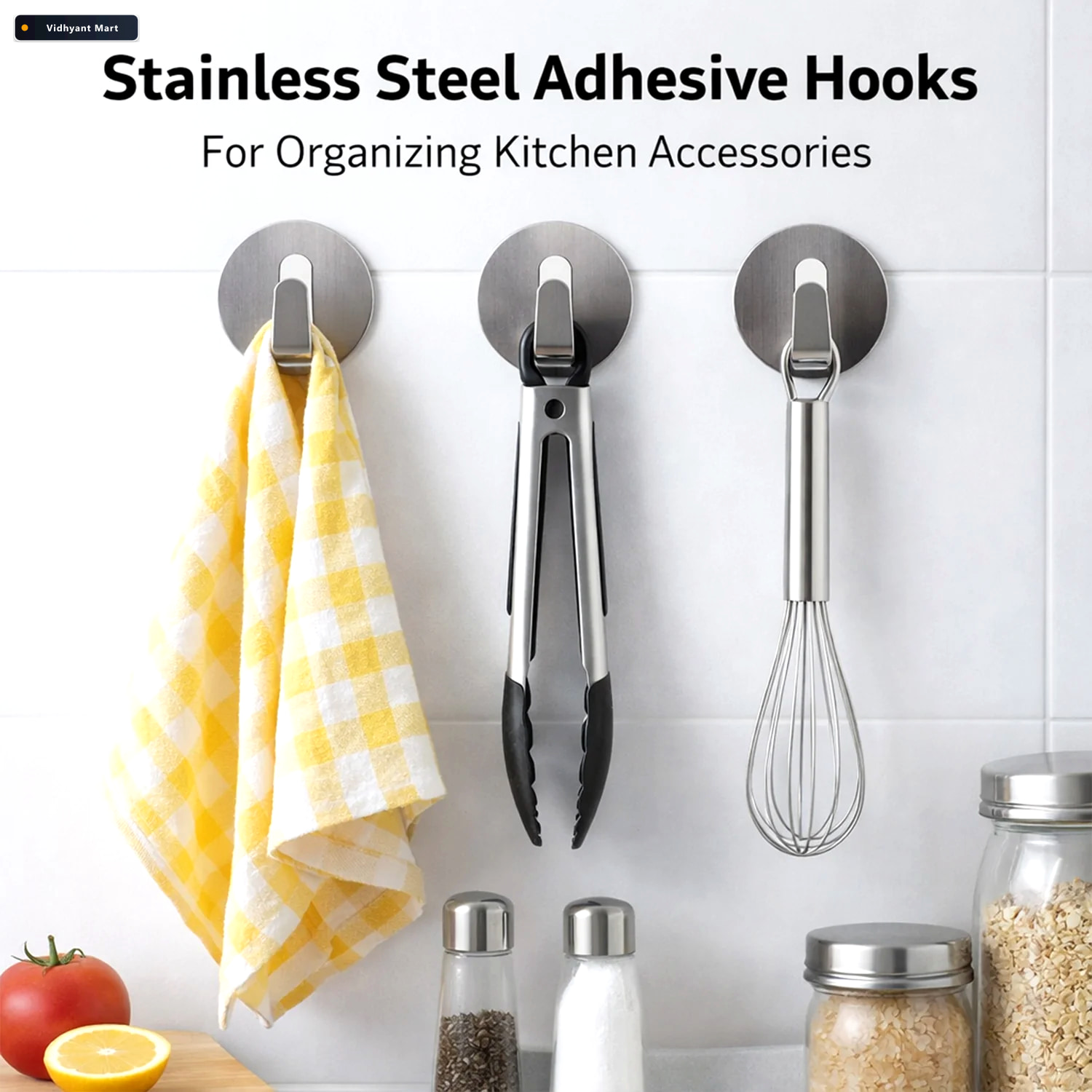Vidhyant Mart Stainless Steel Hooks Waterproof Self Adhesive Gli 2