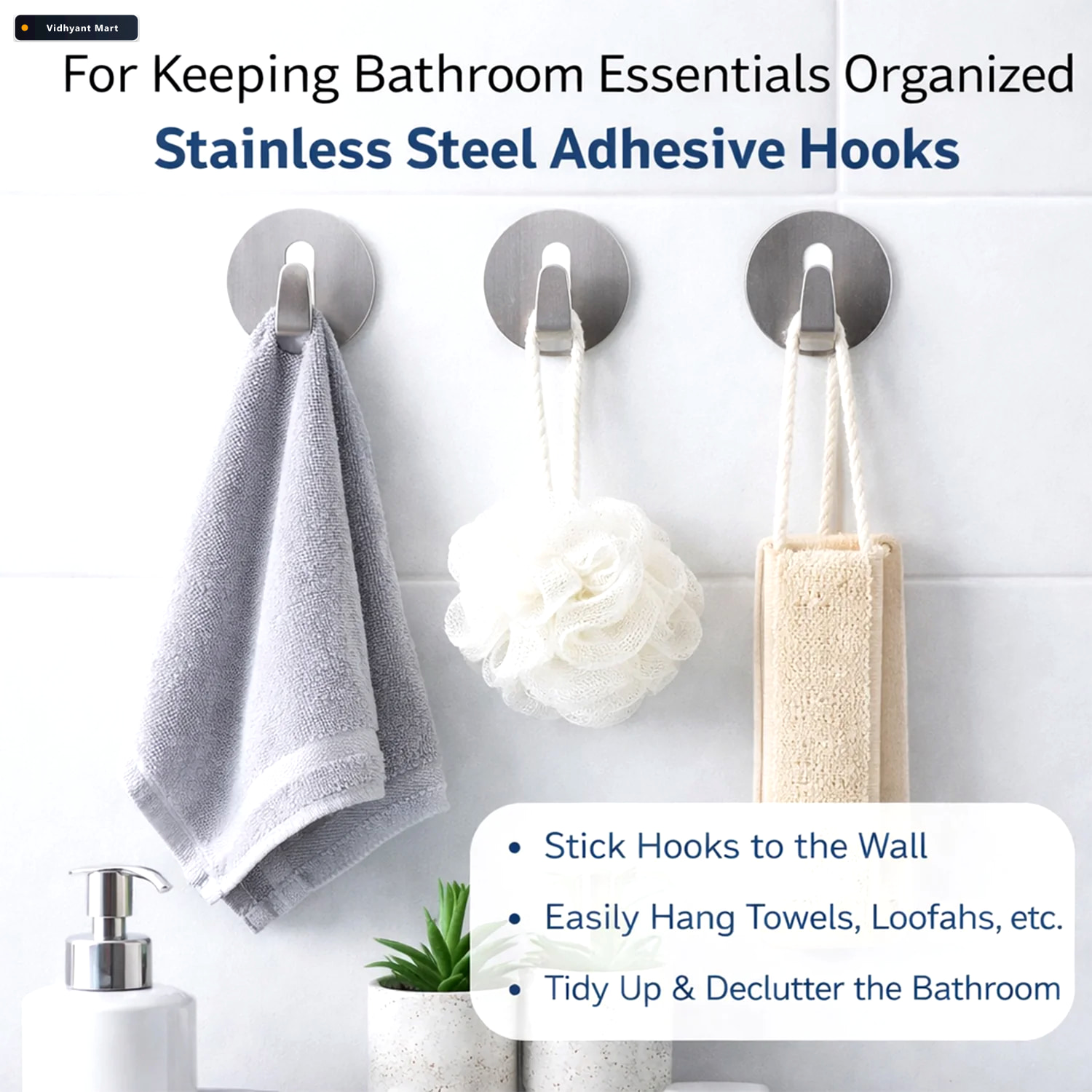 Vidhyant Mart Stainless Steel Hooks Waterproof Self Adhesive Gli 3