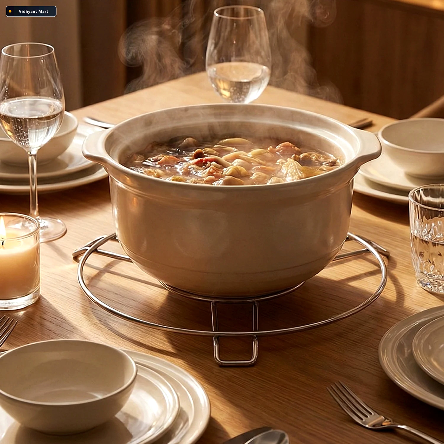 Vidhyant Mart Stainless Steel Hot Pot Stand Durable Heatproof Co 2