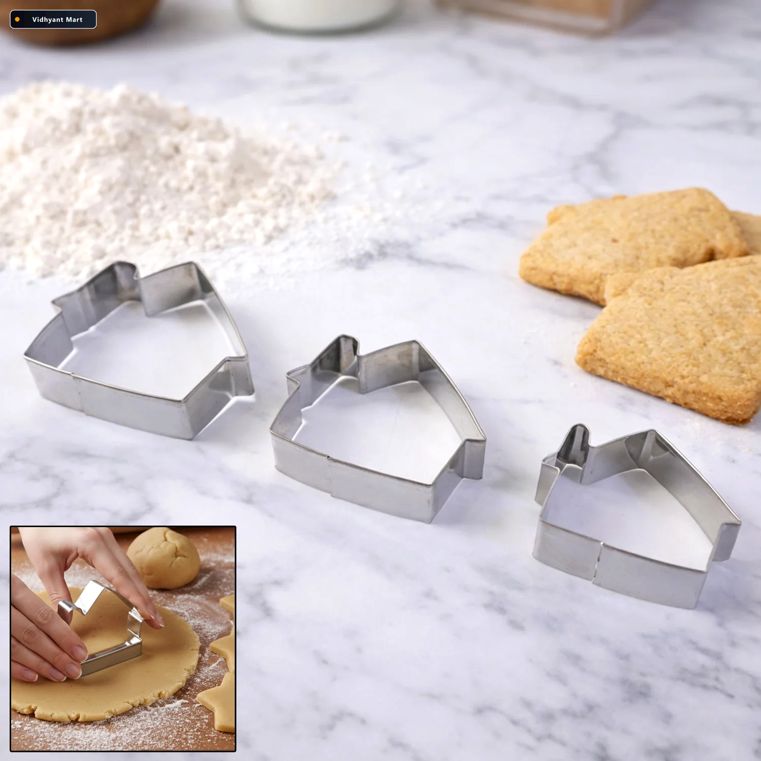 Vidhyant Mart Stainless Steel House Shape Cookie Cutter Set 3 Du 2