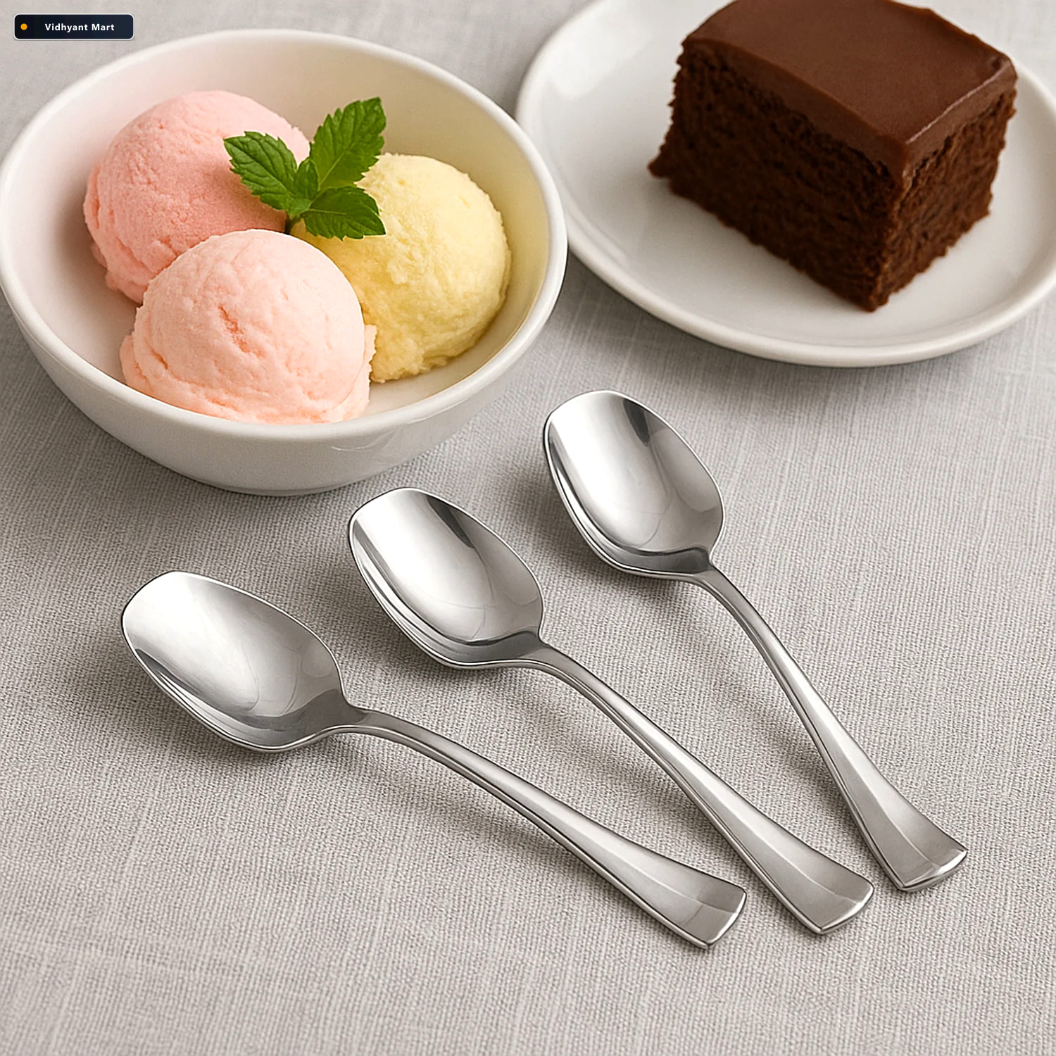 Vidhyant Mart Stainless Steel Ice Cream Spoon Set Durable Mirror 2
