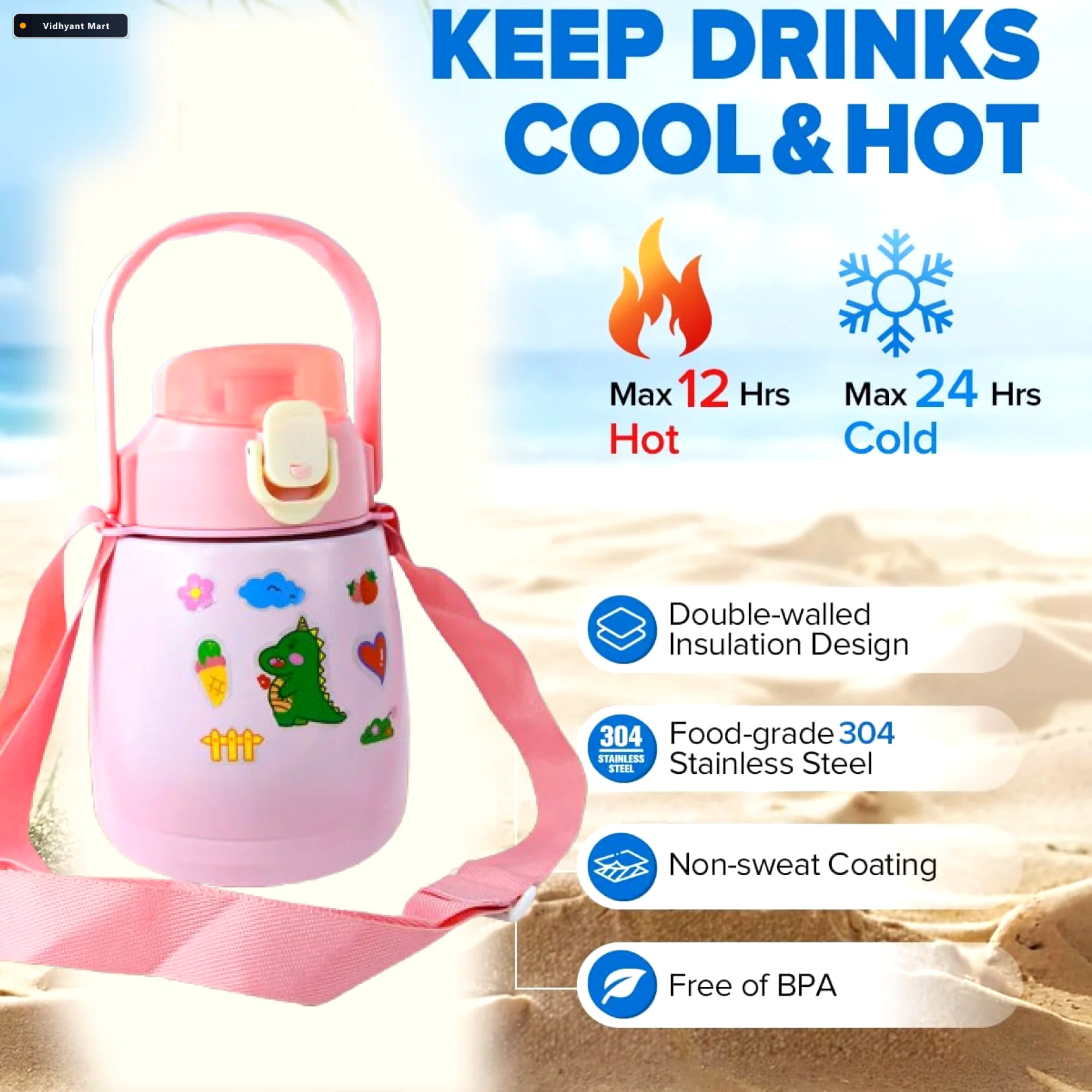 Vidhyant Mart Stainless Steel Insulated Water Bottle 700ml Leak 2