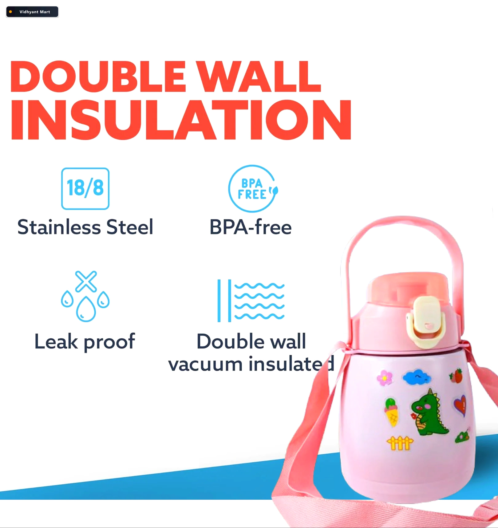 Vidhyant Mart Stainless Steel Insulated Water Bottle 700ml Leak 5