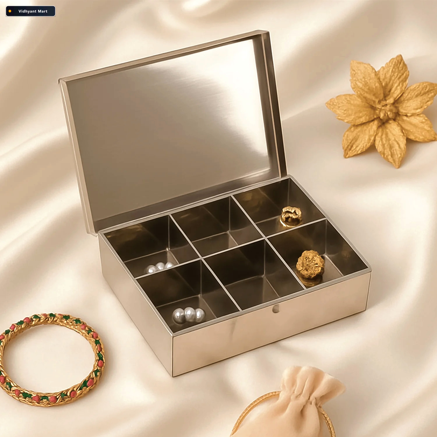 Vidhyant Mart Stainless Steel Jewelry Organizer 6 Compartment St 1