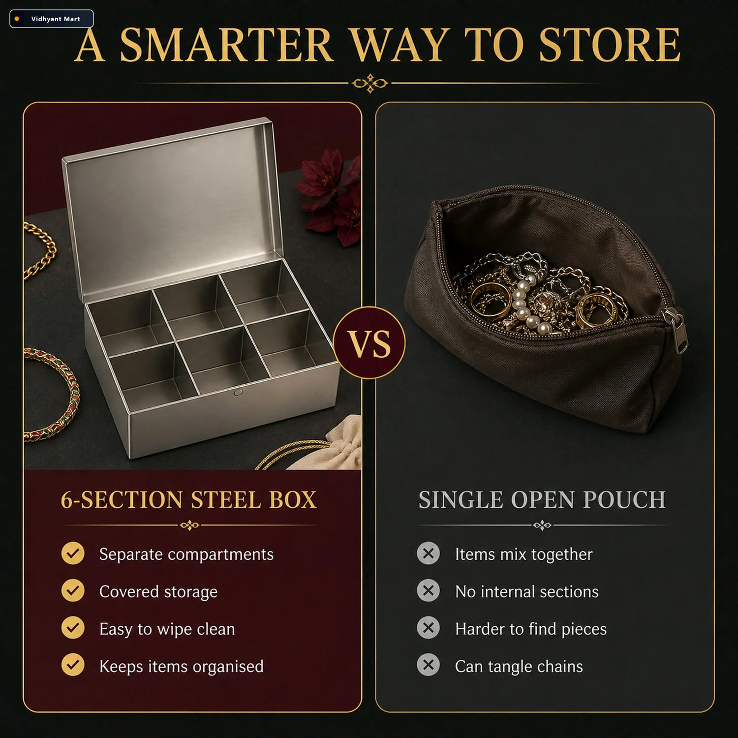 Vidhyant Mart Stainless Steel Jewelry Organizer 6 Compartment St 3
