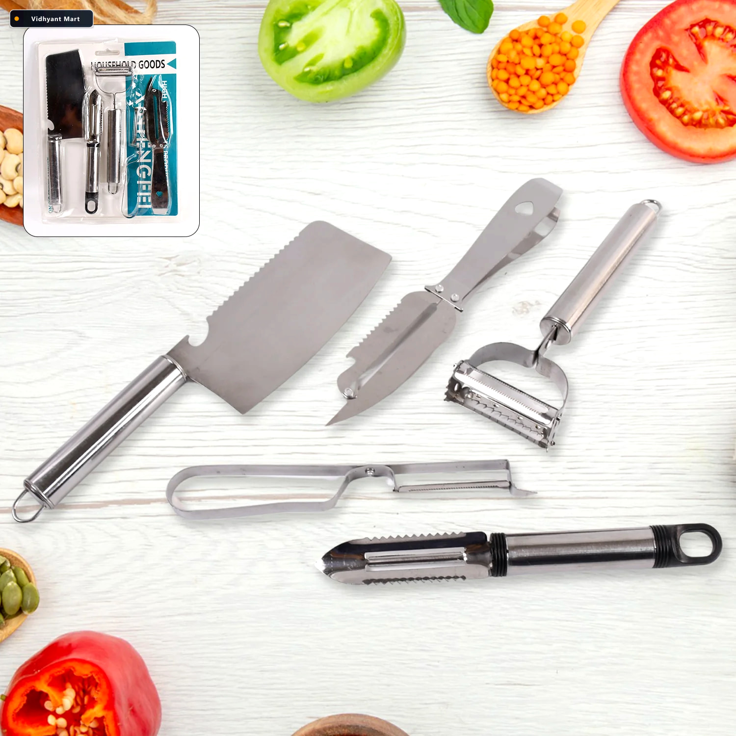 Vidhyant Mart Stainless Steel Kitchen Gadget Set 5 Pc Peeler Gra 1