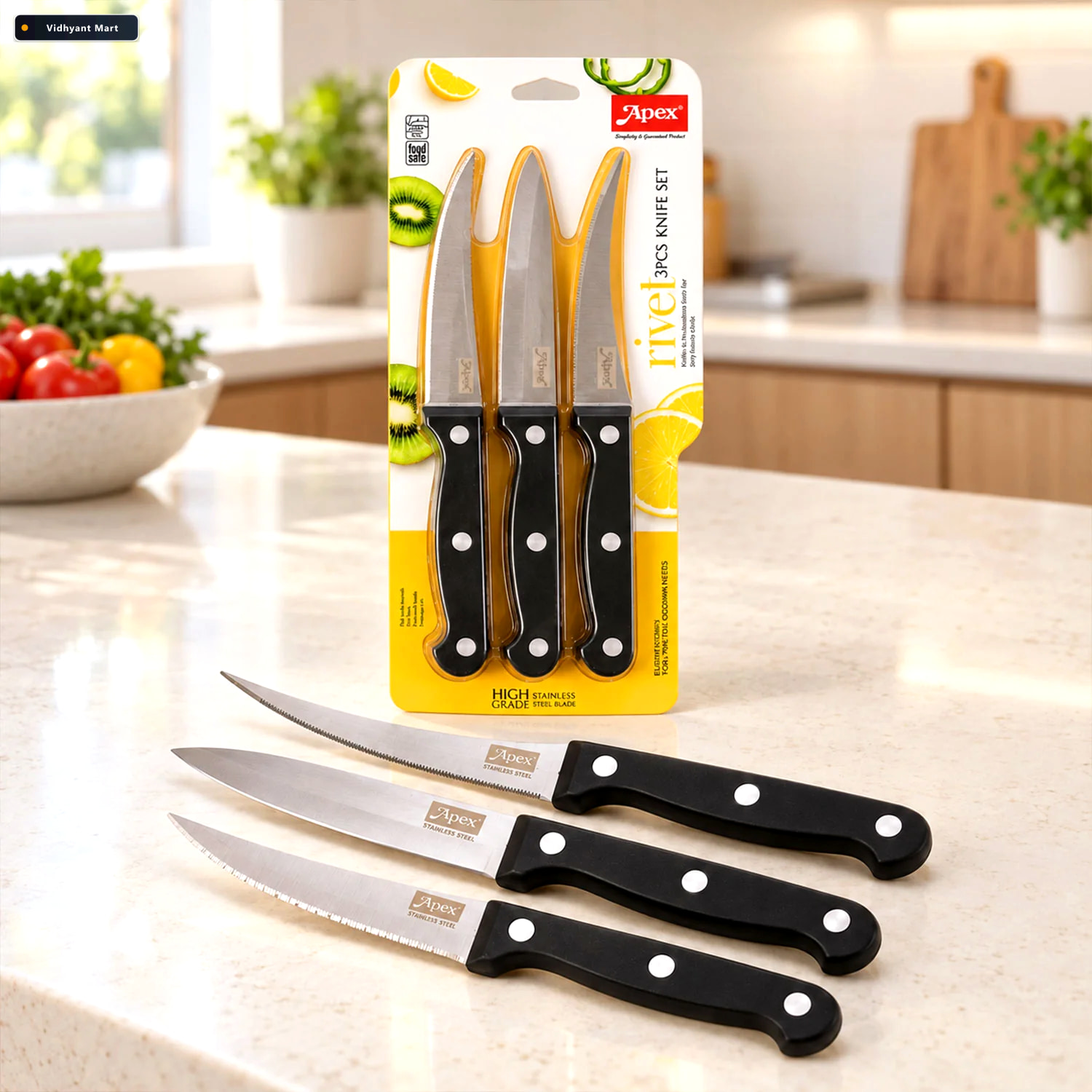 Vidhyant Mart Stainless Steel Kitchen Knife Set With Riveted Han 1