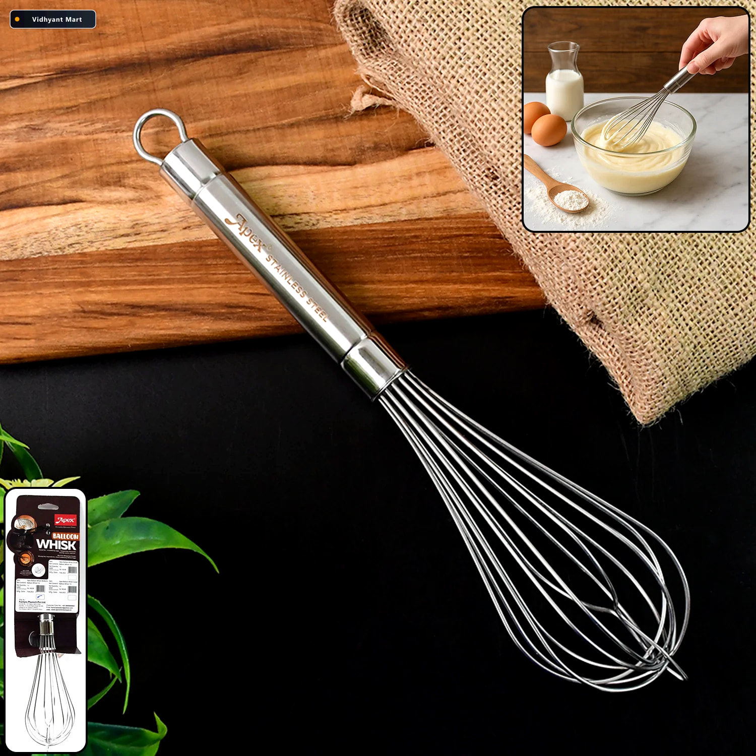 Vidhyant Mart Stainless Steel Large Hand Whisk Durable Easy Mixi 1