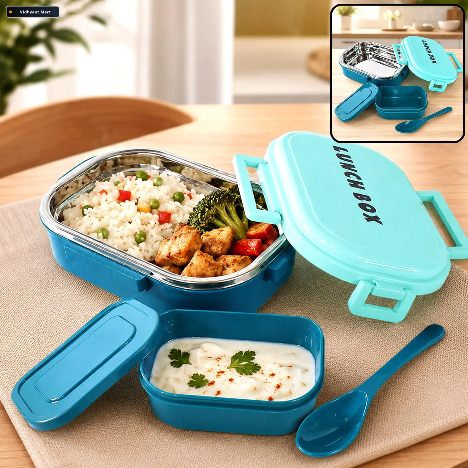 Vidhyant Mart Stainless Steel Lunch Box 3 In 1 Leakproof Set Lun 1