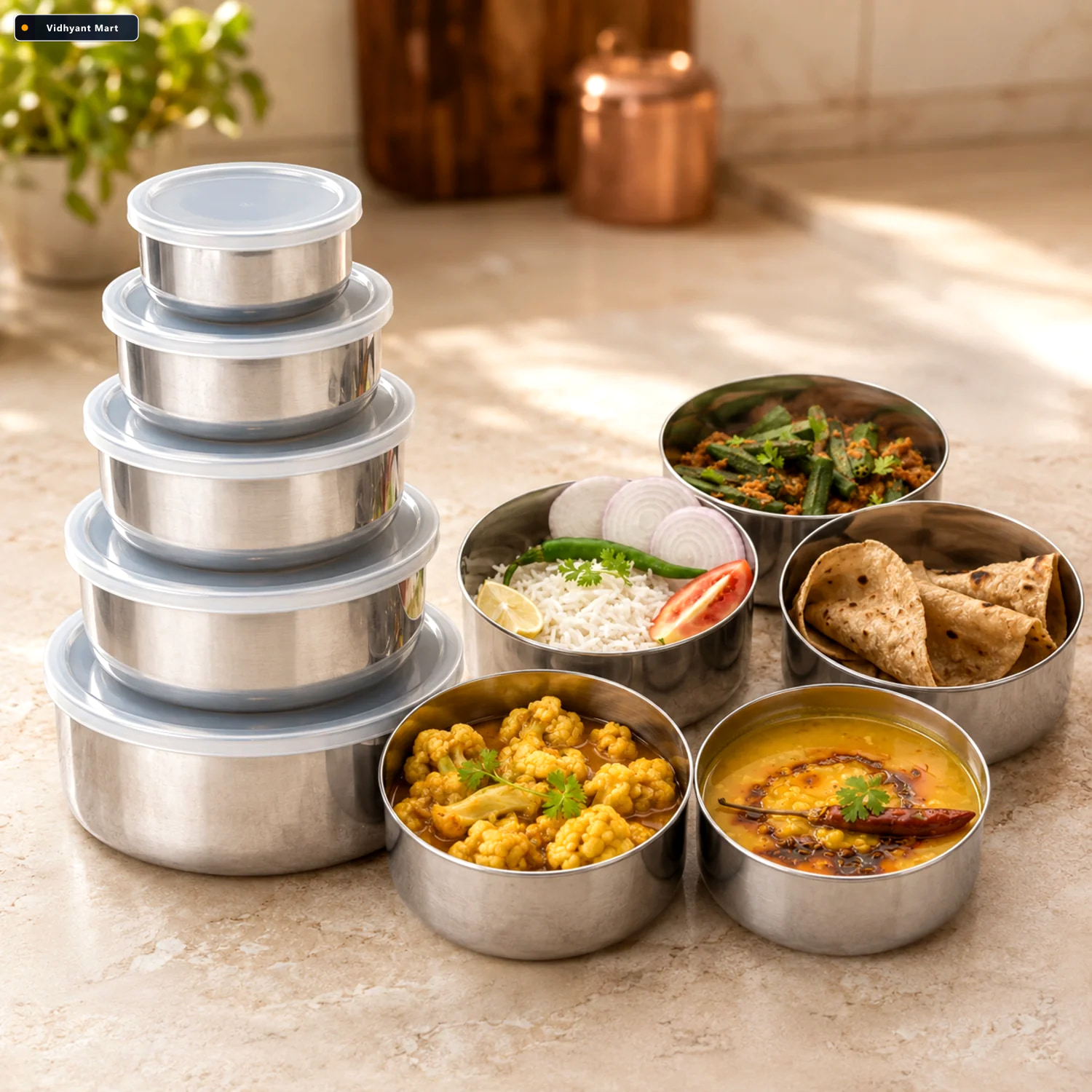 Vidhyant Mart Stainless Steel Lunch Box Airtight Leak Proof Lunc 1