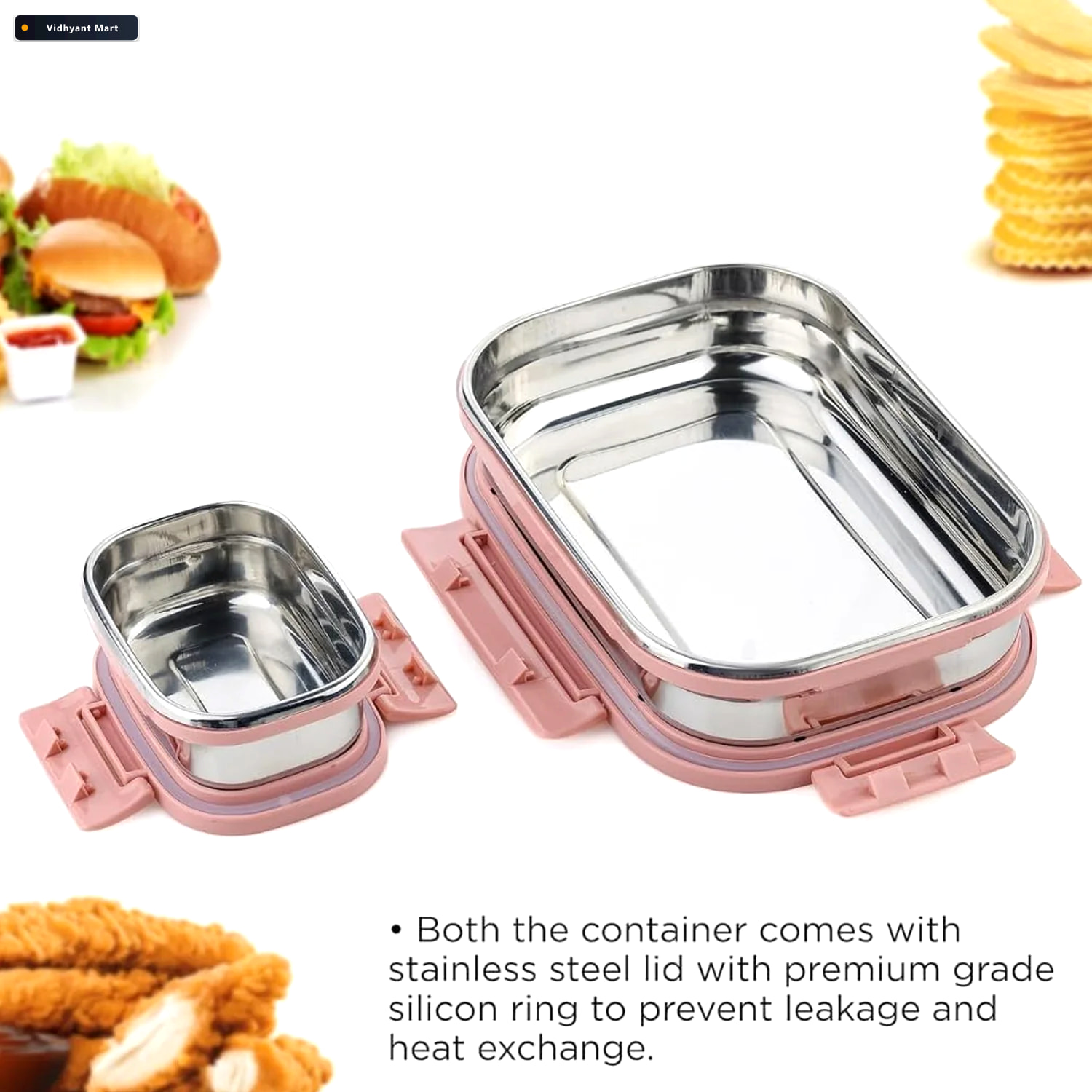 Vidhyant Mart Stainless Steel Lunch Box Leak Proof 2pc Set Lunch 2