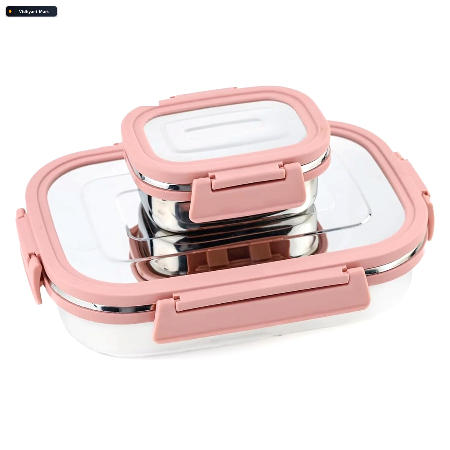 Vidhyant Mart Stainless Steel Lunch Box Leak Proof 2pc Set Lunch 4