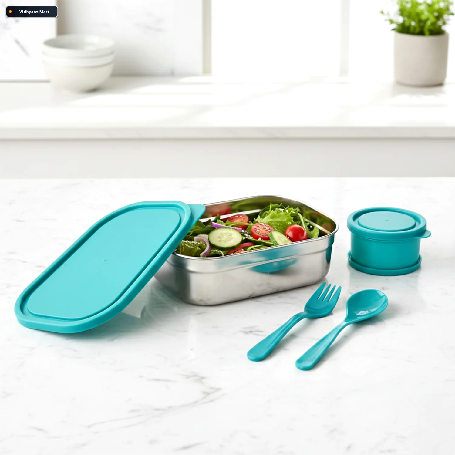 Vidhyant Mart Stainless Steel Lunch Box Set Leak Resistant With 2