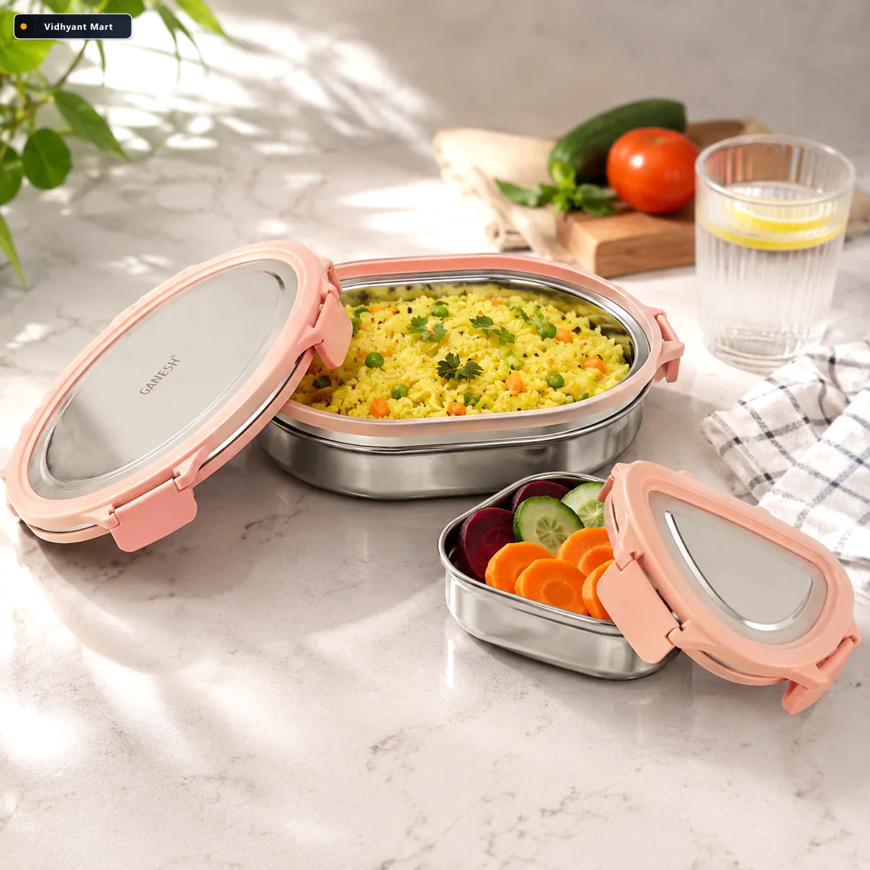 Vidhyant Mart Stainless Steel Lunch Box Set Leakproof Durable 2 1