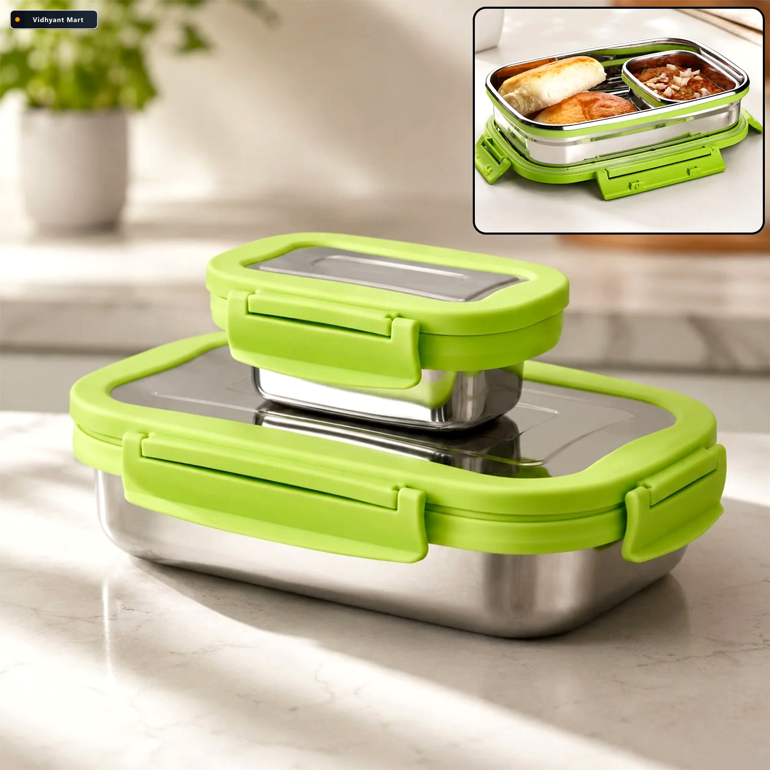 Vidhyant Mart Stainless Steel Lunch Pack Leakproof Compact 1