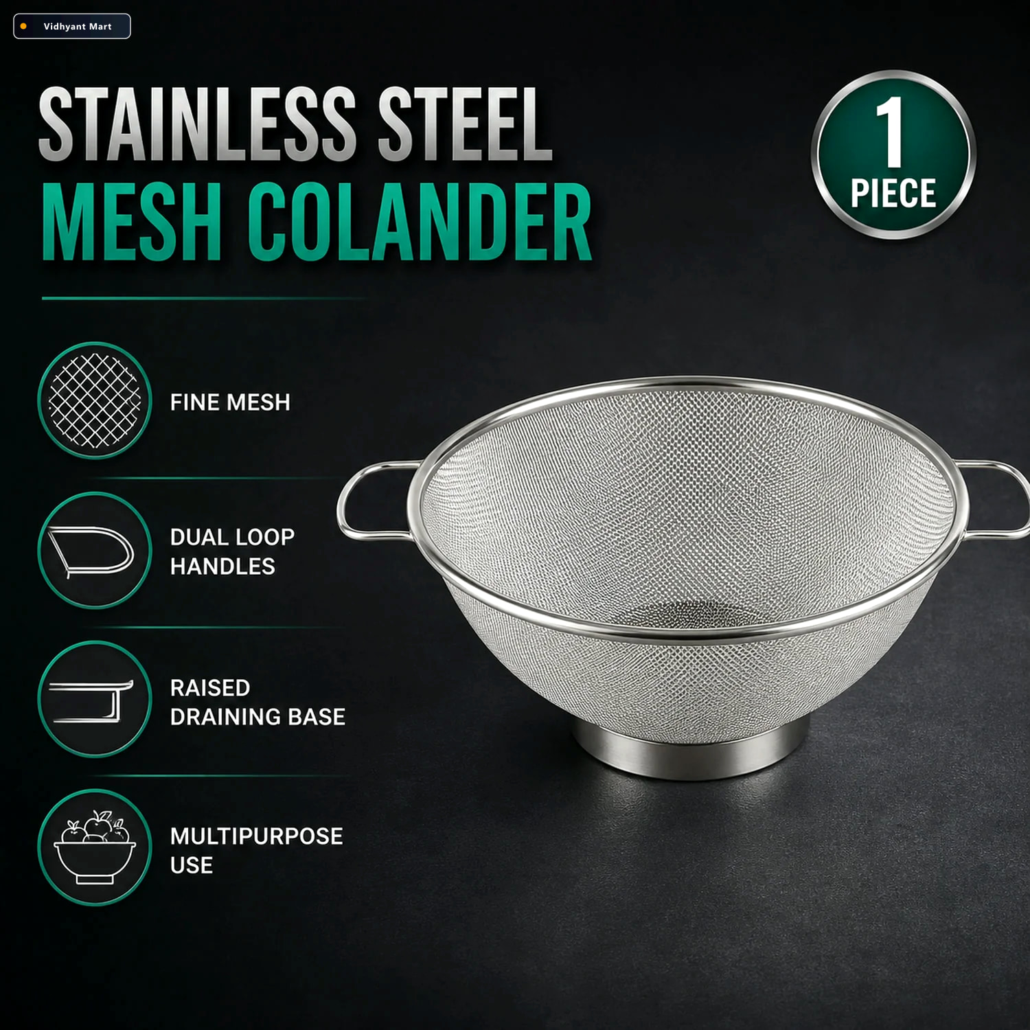 Vidhyant Mart Stainless Steel Mesh Colander Durable Kitchen Stra 2