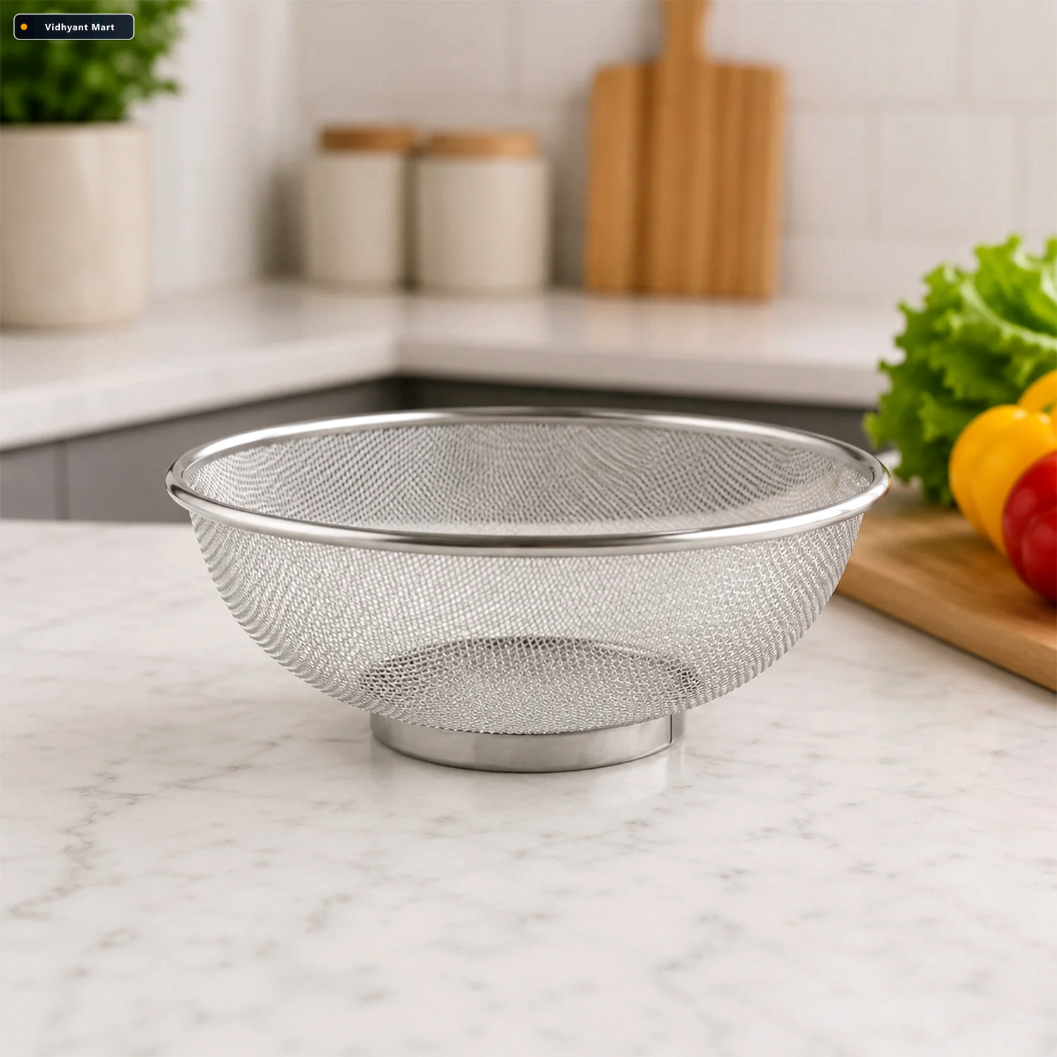 Vidhyant Mart Stainless Steel Mesh Strainer Bowl Colander For Ri 3