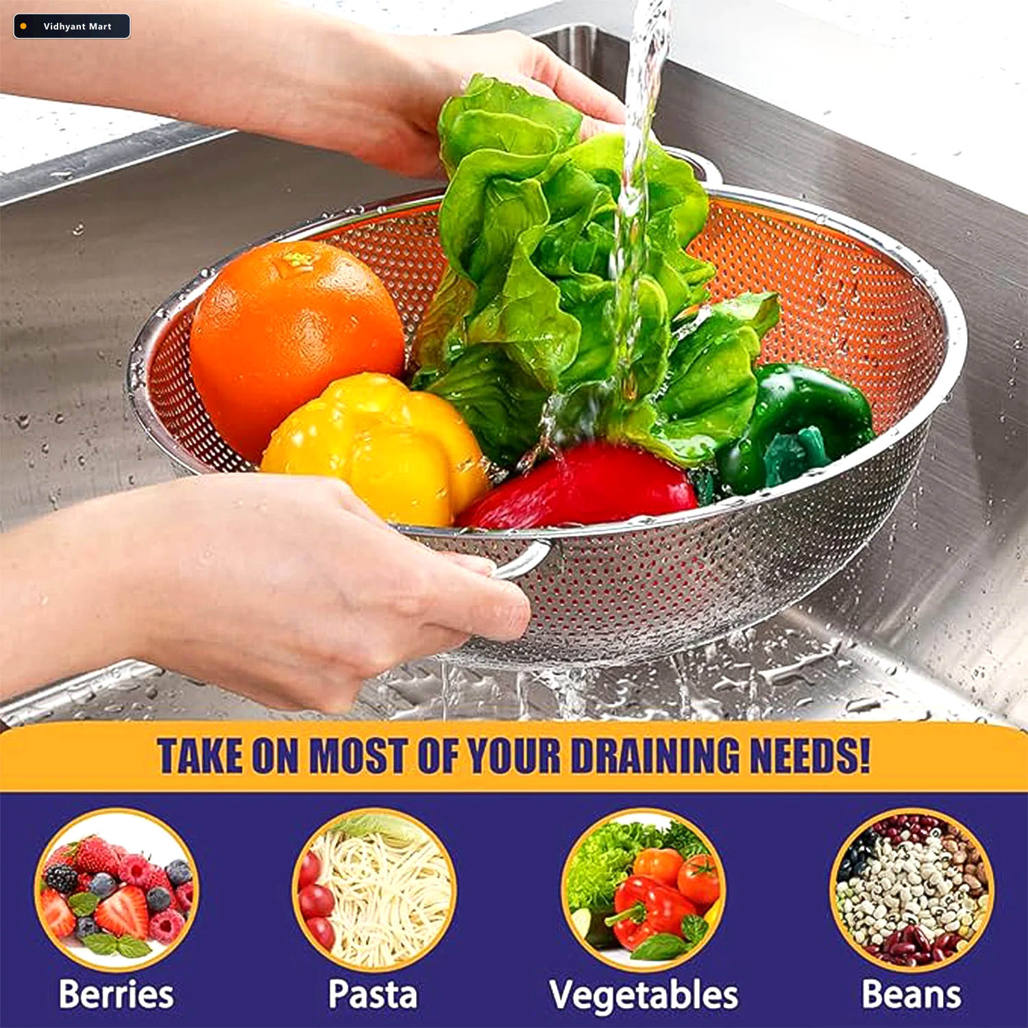 Vidhyant Mart Stainless Steel Multipurpose Collapsible Strainer 2