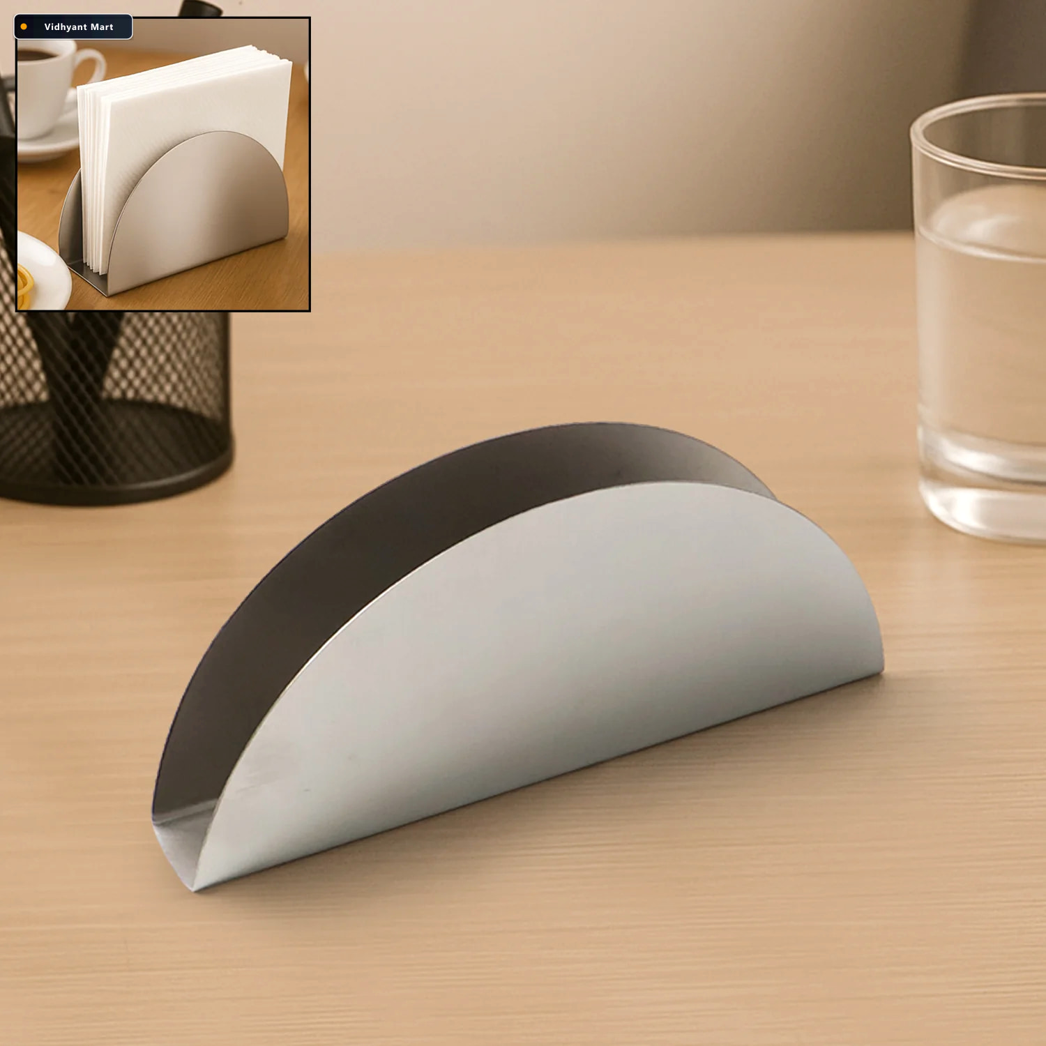 Vidhyant Mart Stainless Steel Napkin Holder Sleek Half Moon Desi 1