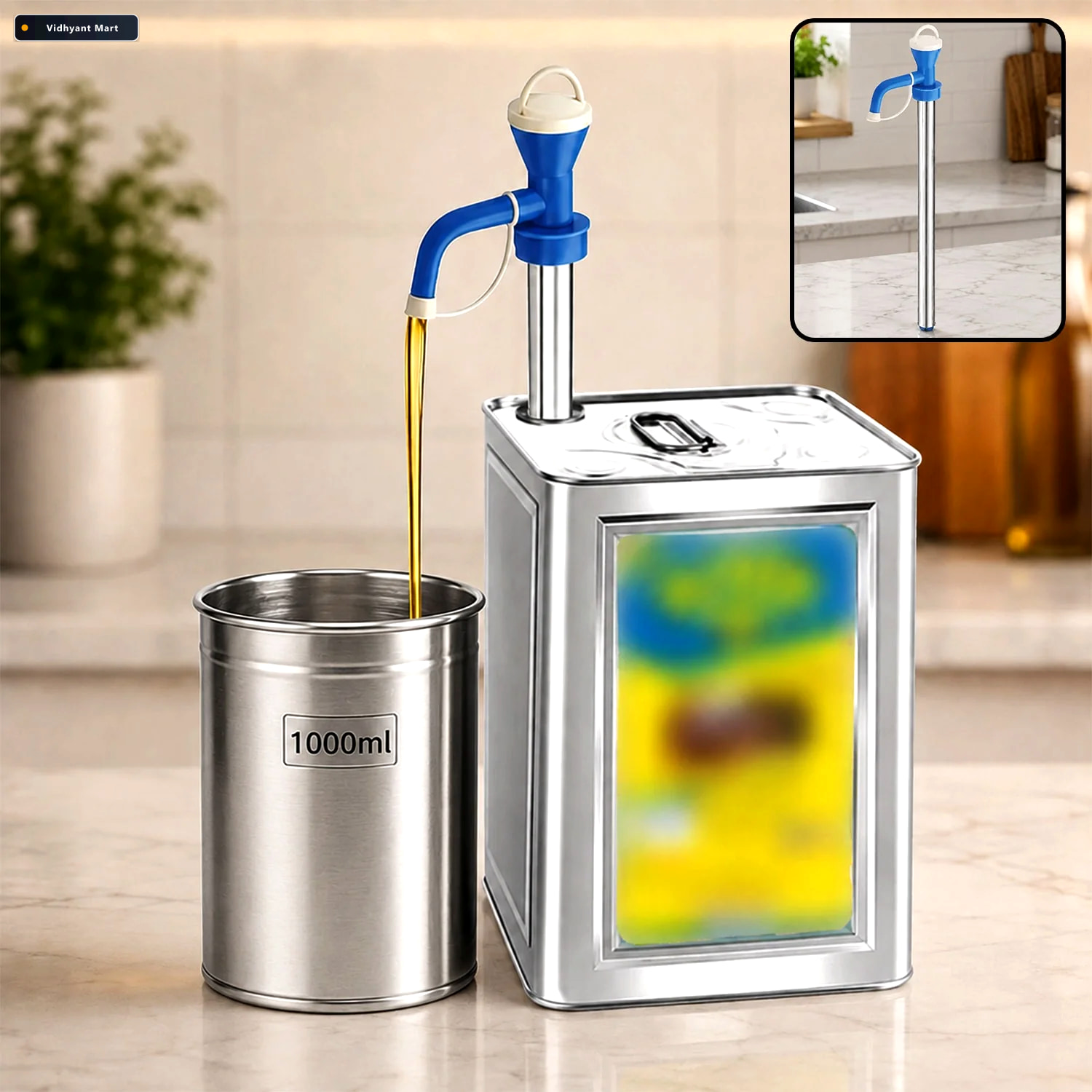 Vidhyant Mart Stainless Steel Oil Dispenser Manual Hand Pump Deo 1