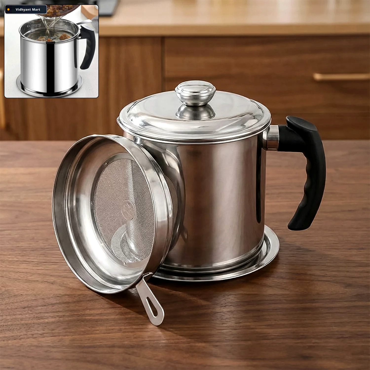 Vidhyant Mart Stainless Steel Oil Filter Pot 13l Durable Reusabl 1