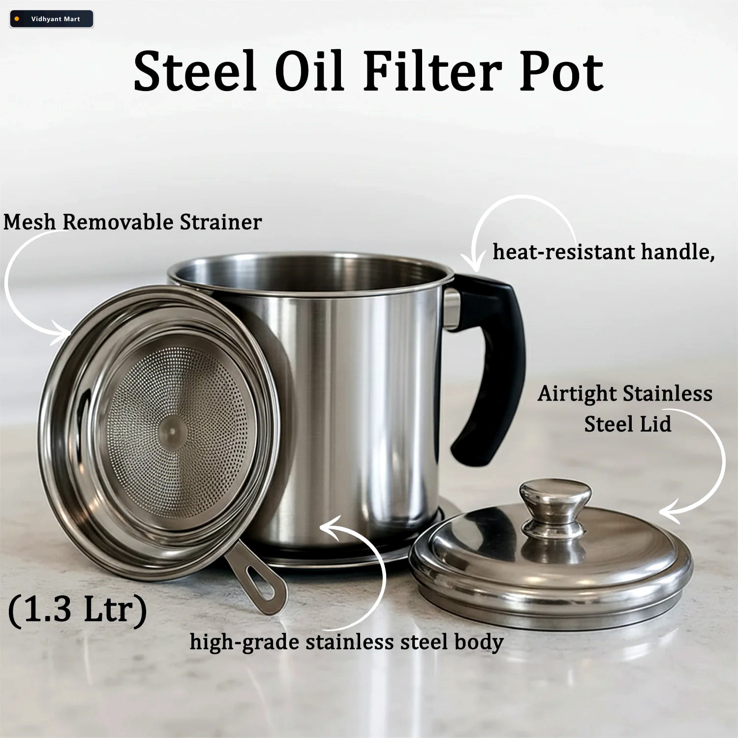 Vidhyant Mart Stainless Steel Oil Filter Pot 13l Durable Reusabl 3