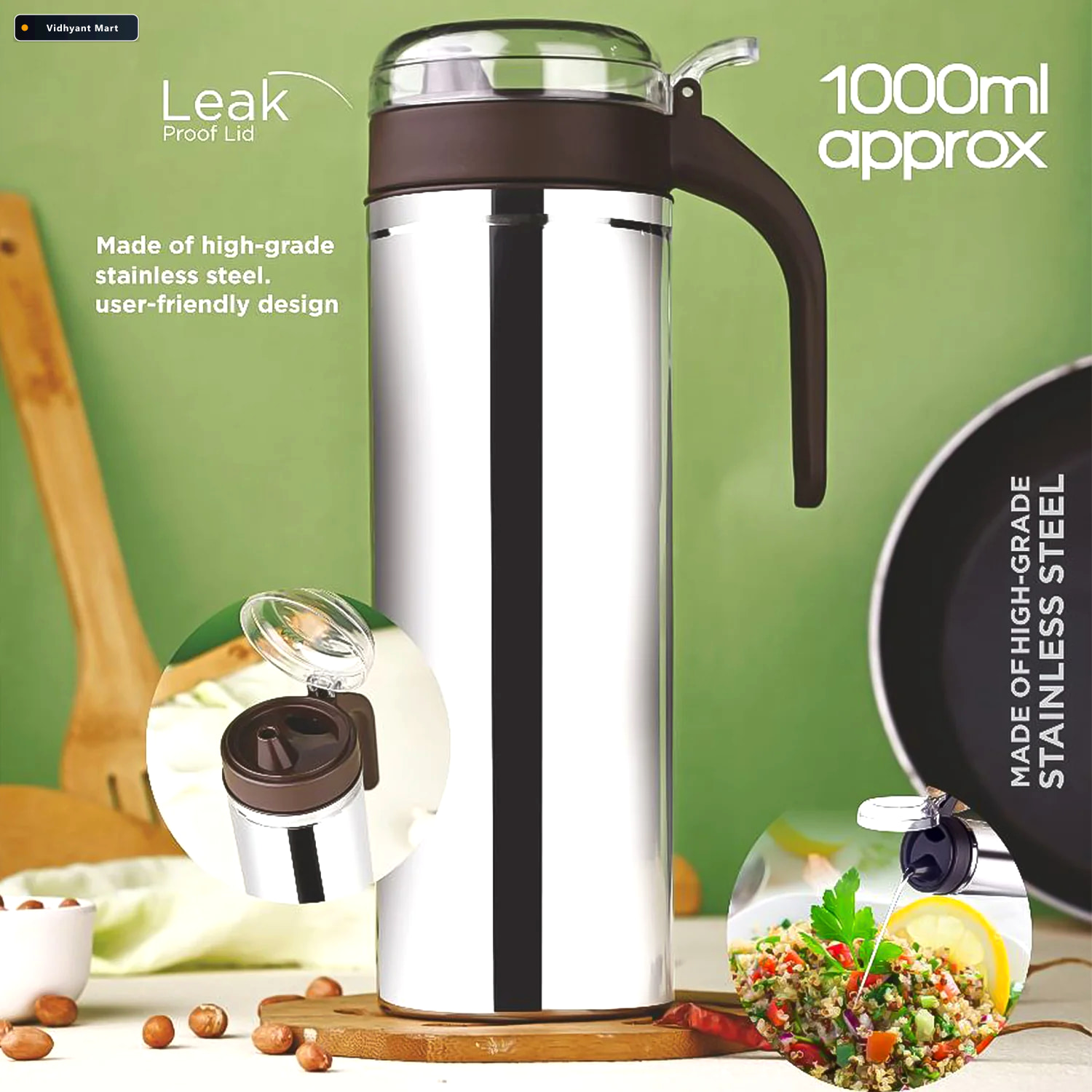 Vidhyant Mart Stainless Steel Oil Pourer 1000ml Durable Kitchen 3