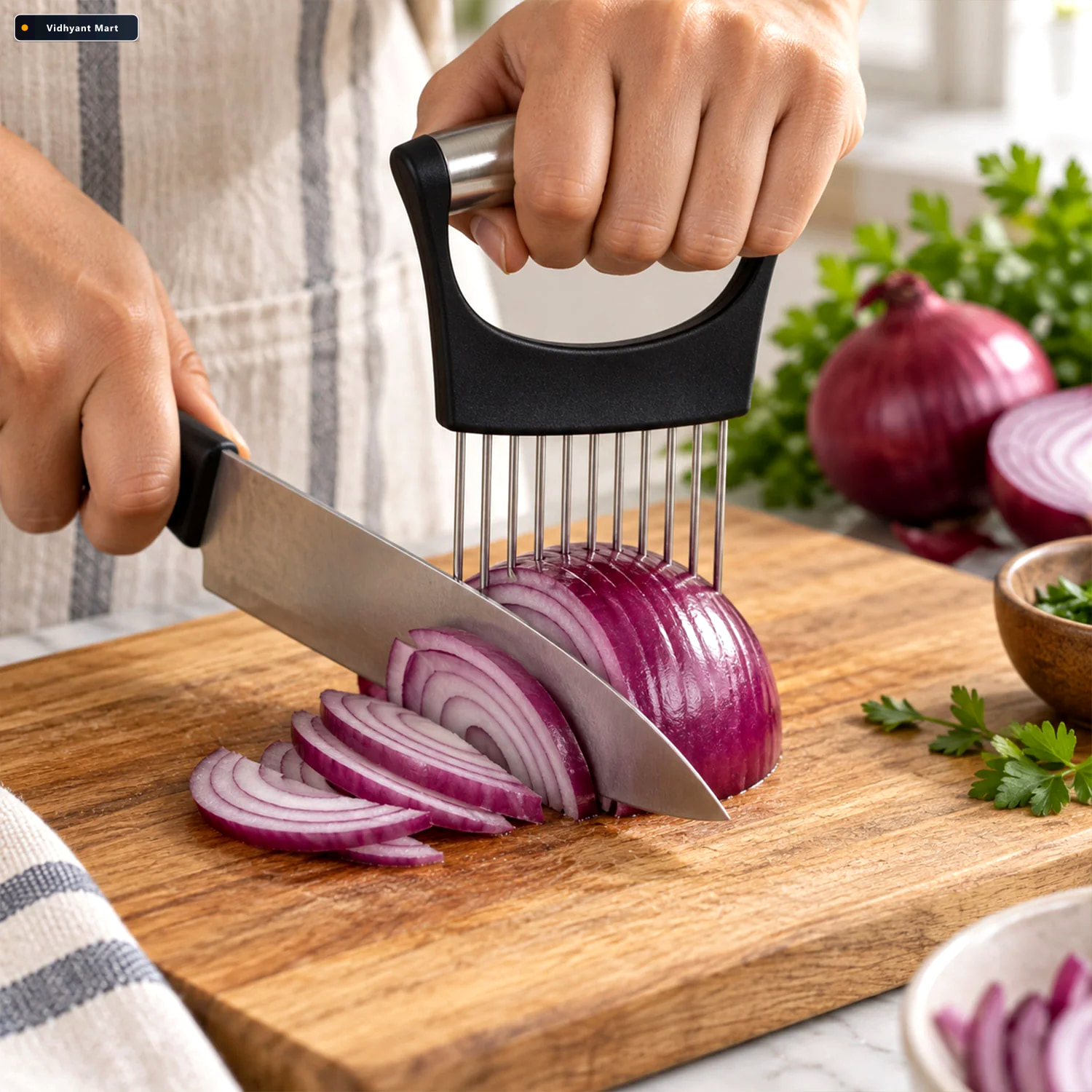 Vidhyant Mart Stainless Steel Onion Cutter And Slicer Holder Wit 1