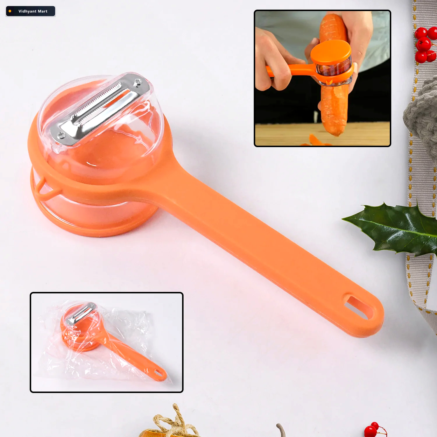 Vidhyant Mart Stainless Steel Peeler With Container Ergonomic Ki 1