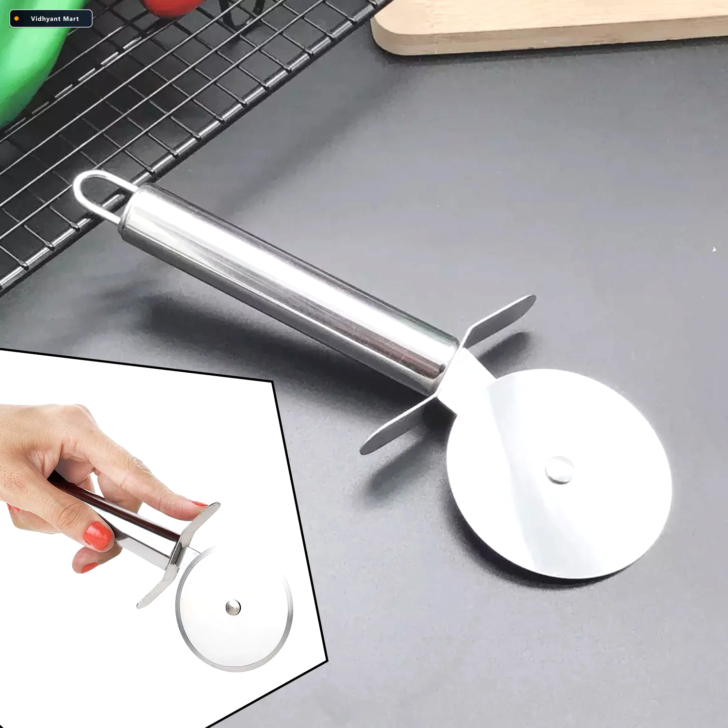 Vidhyant Mart Stainless Steel Pizza Cutter Multi Use Slicer Quic 1
