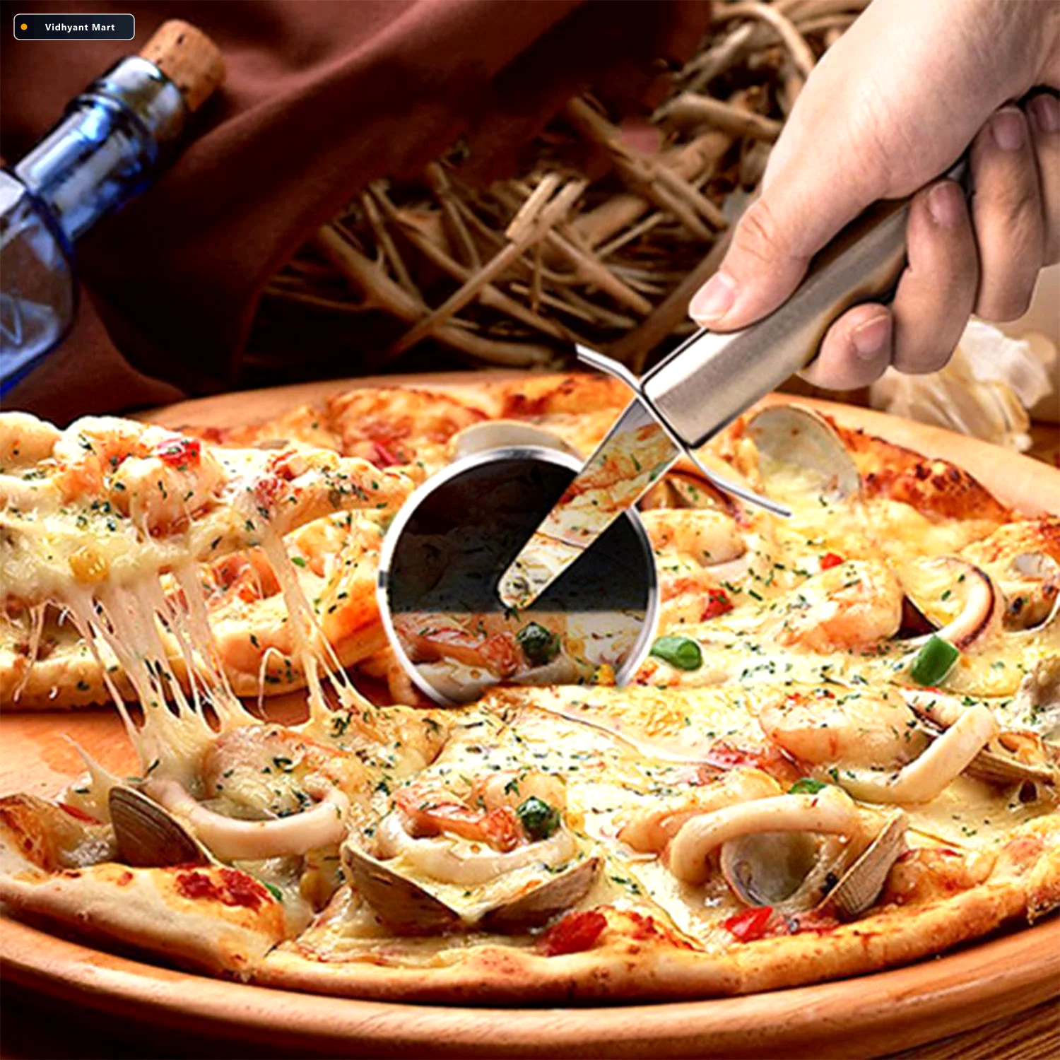 Vidhyant Mart Stainless Steel Pizza Cutter Multi Use Slicer Quic 2