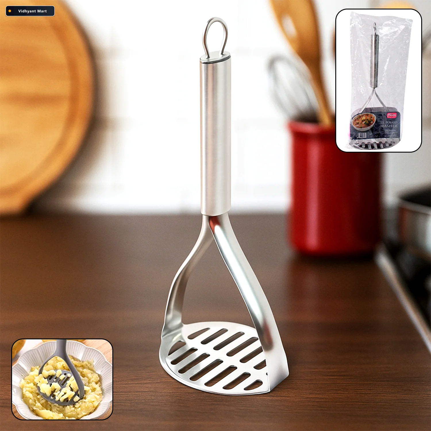 Vidhyant Mart Stainless Steel Potato Masher Ergonomic Handle For 1
