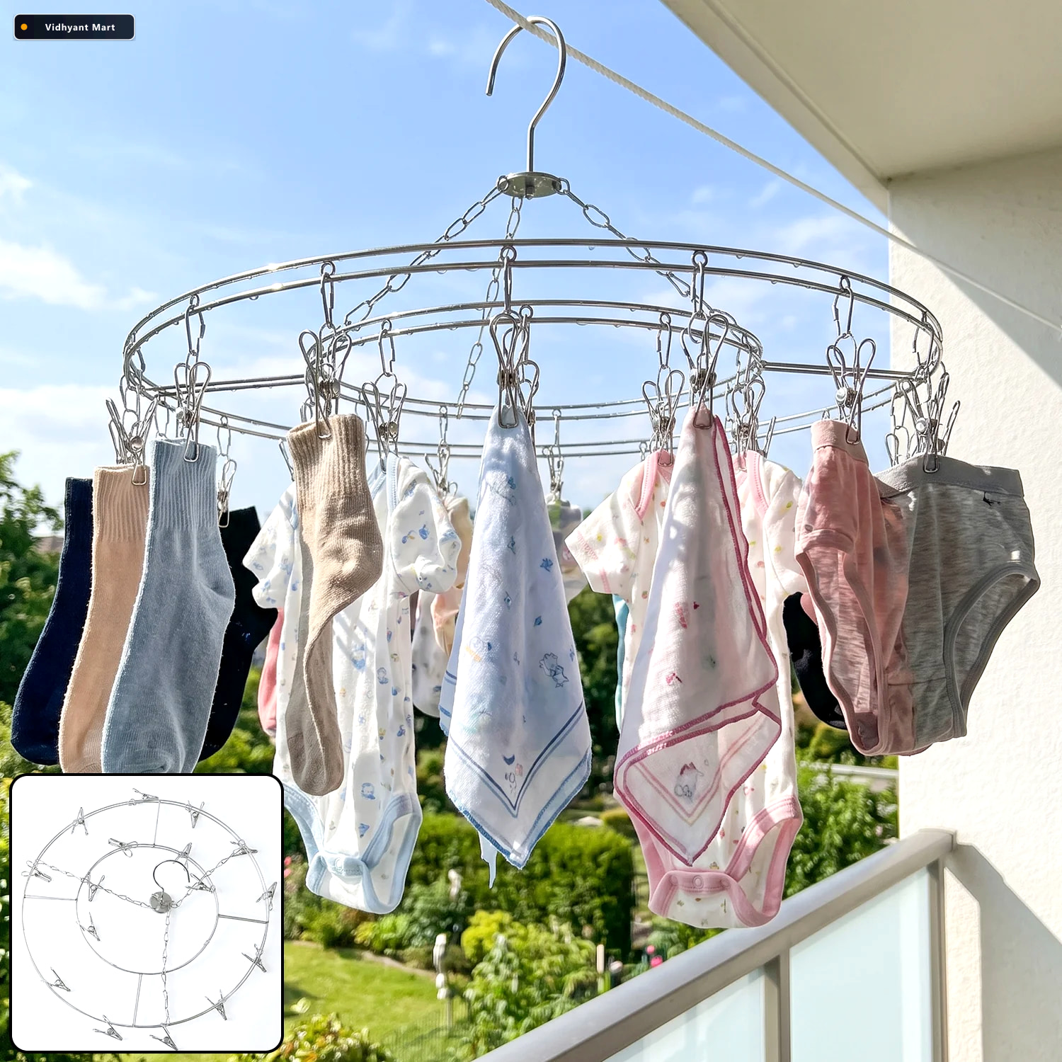 Vidhyant Mart Stainless Steel Round Multi Clip Drying Hanger For 1