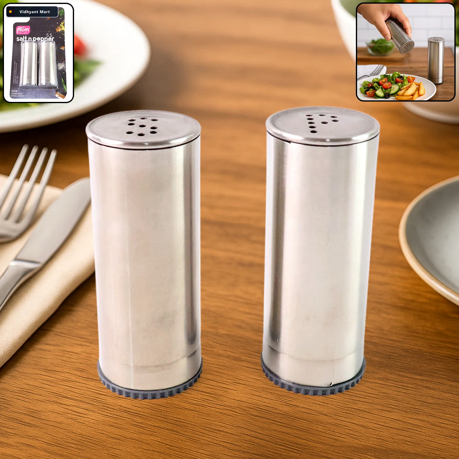 Vidhyant Mart Stainless Steel Salt And Pepper Shaker Set Durable 1