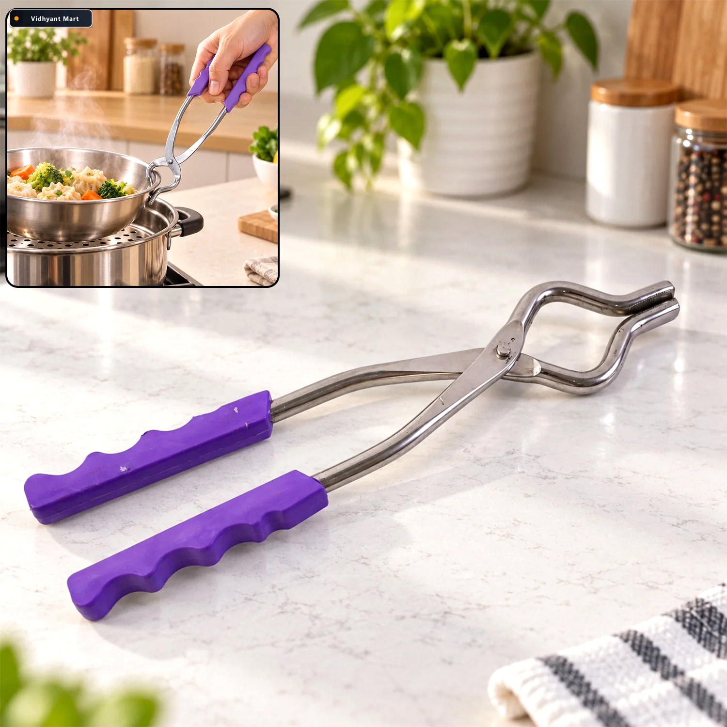 Vidhyant Mart Stainless Steel Sansi Pakkad With Plastic Grip For 1