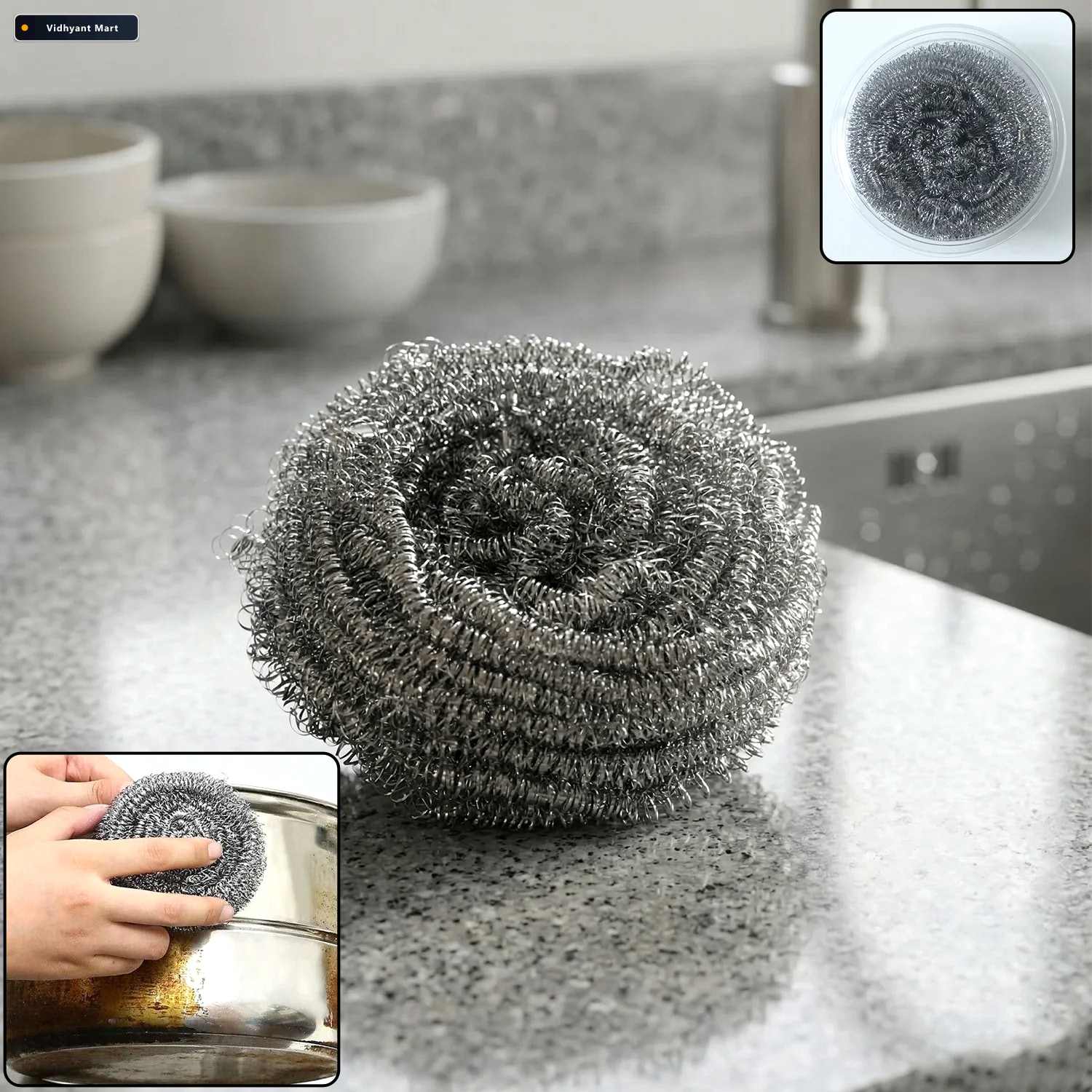 Vidhyant Mart Stainless Steel Scrubber Heavy Duty Kitchen Cleani 1