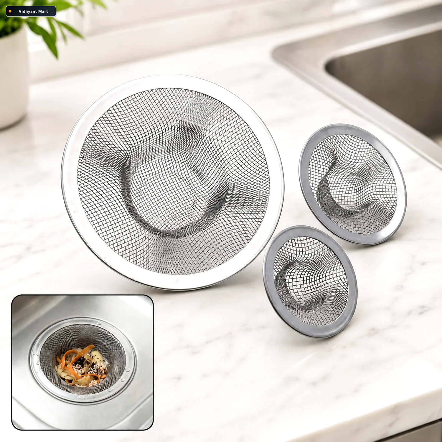 Vidhyant Mart Stainless Steel Sink Drain Strainer Set Prevents C 1